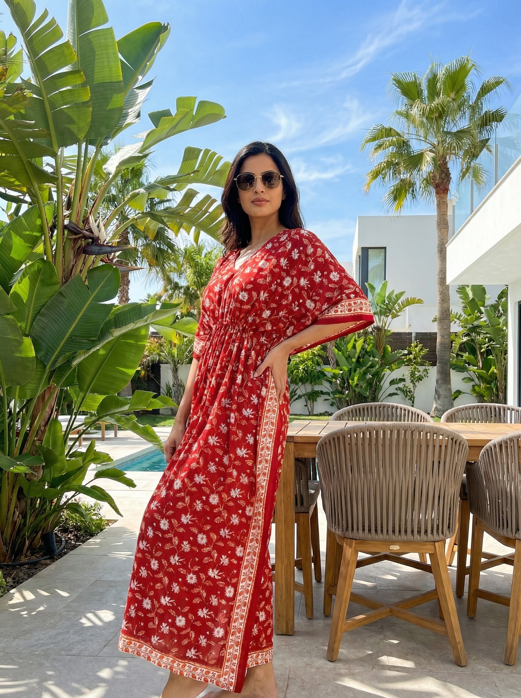 Long Mul Cotton Deep Red Kaftan