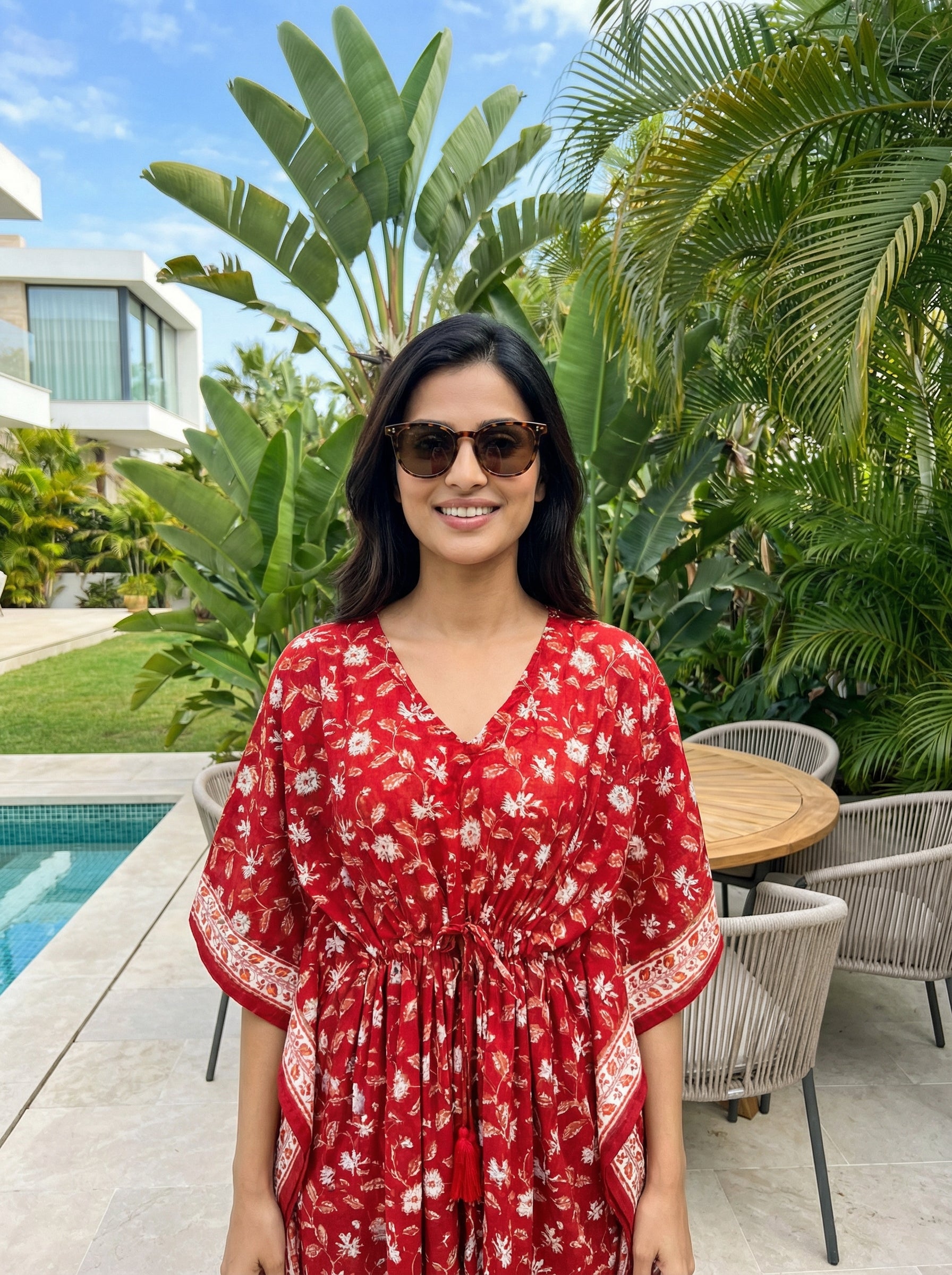 Long Mul Cotton Deep Red Kaftan