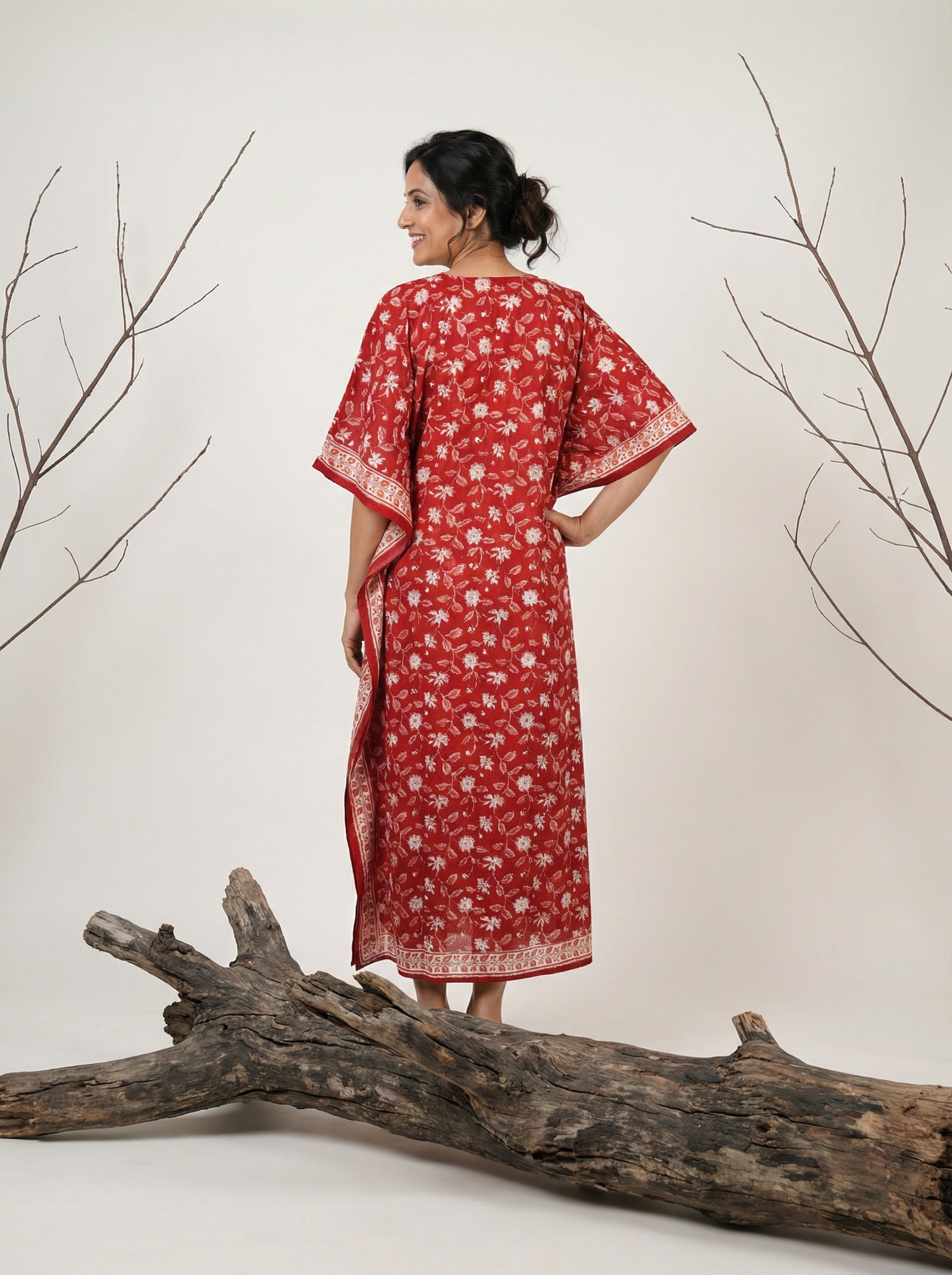 Long Mul Cotton Deep Red Kaftan