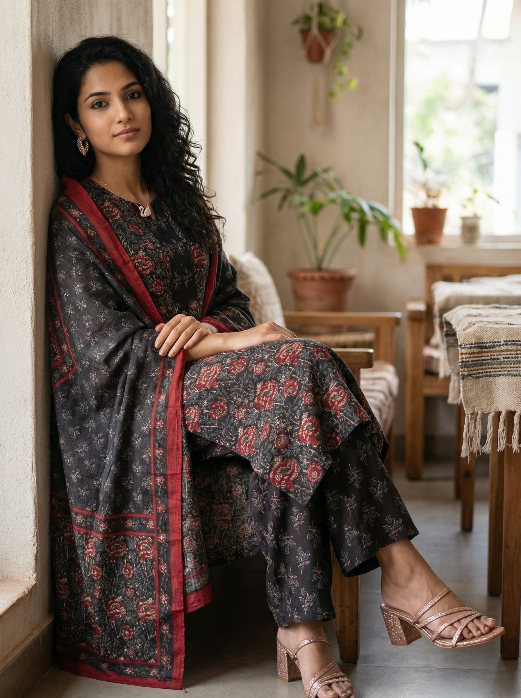 Black Jaal Floral Fusion Cotton KPD Set