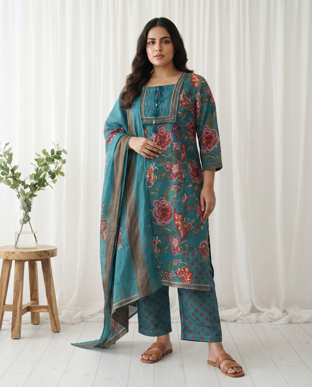 MYRA FLORAL 3 PC SET - TEAL