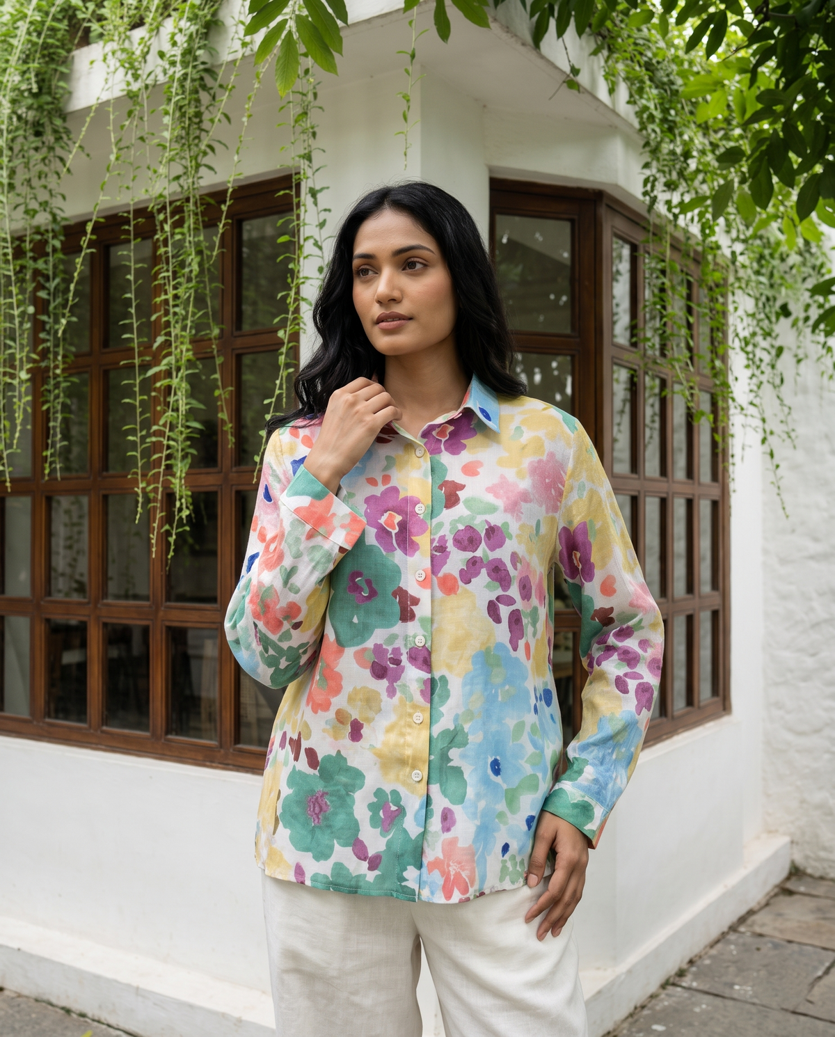 Bamboo Silk 150 GM Pastel Meadow Floral Shirt