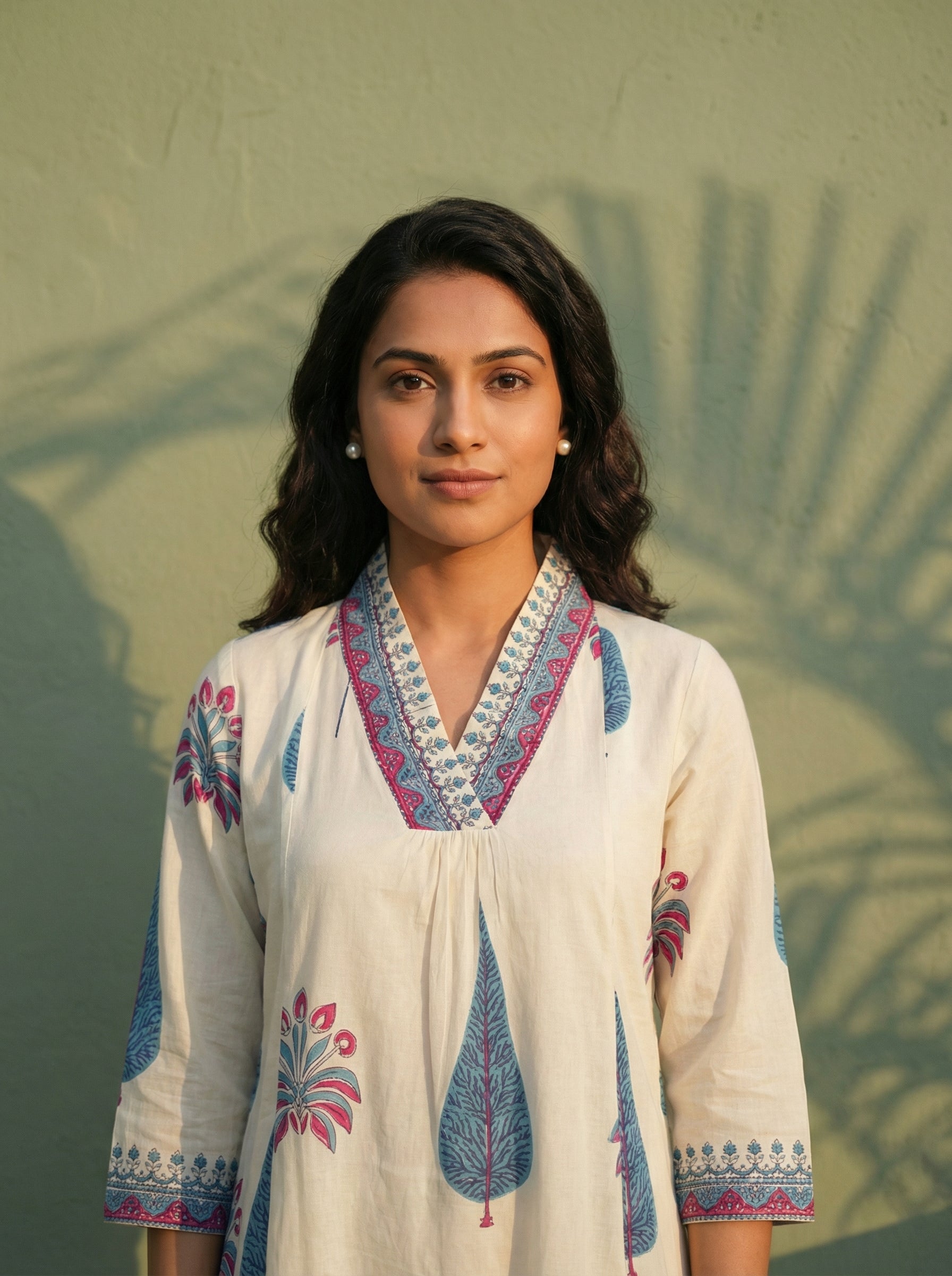 V-Neck Boota Elegance Off-white and Blue KPD Set
