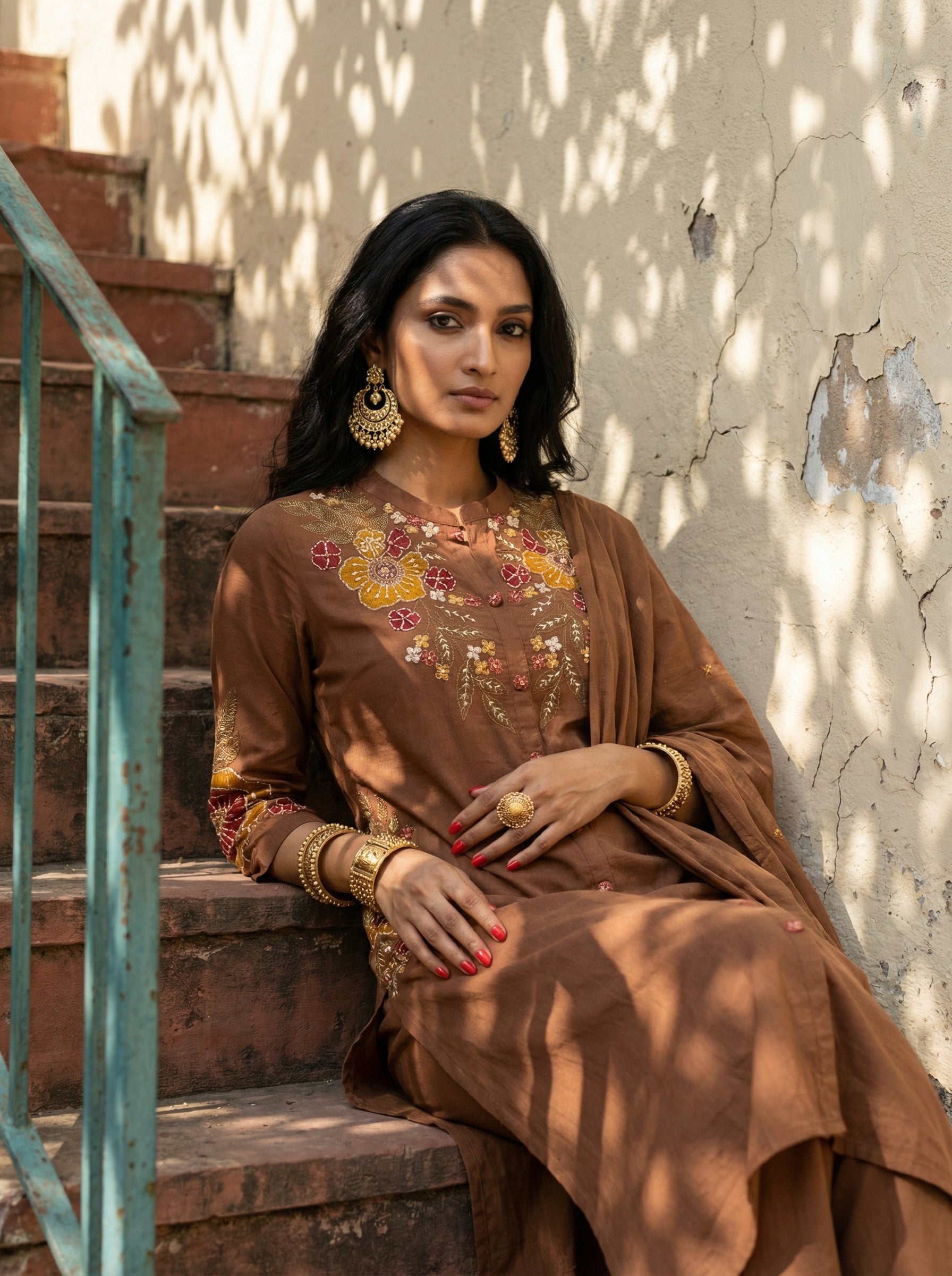Umber Blossom 3-Piece Brown Set