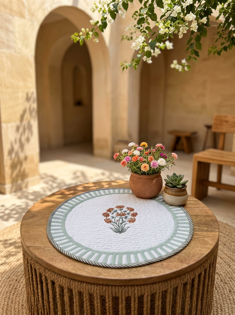 Quilted Saffron Blossom Round Mat