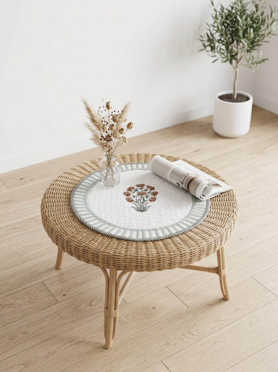 Quilted Saffron Blossom Round Mat