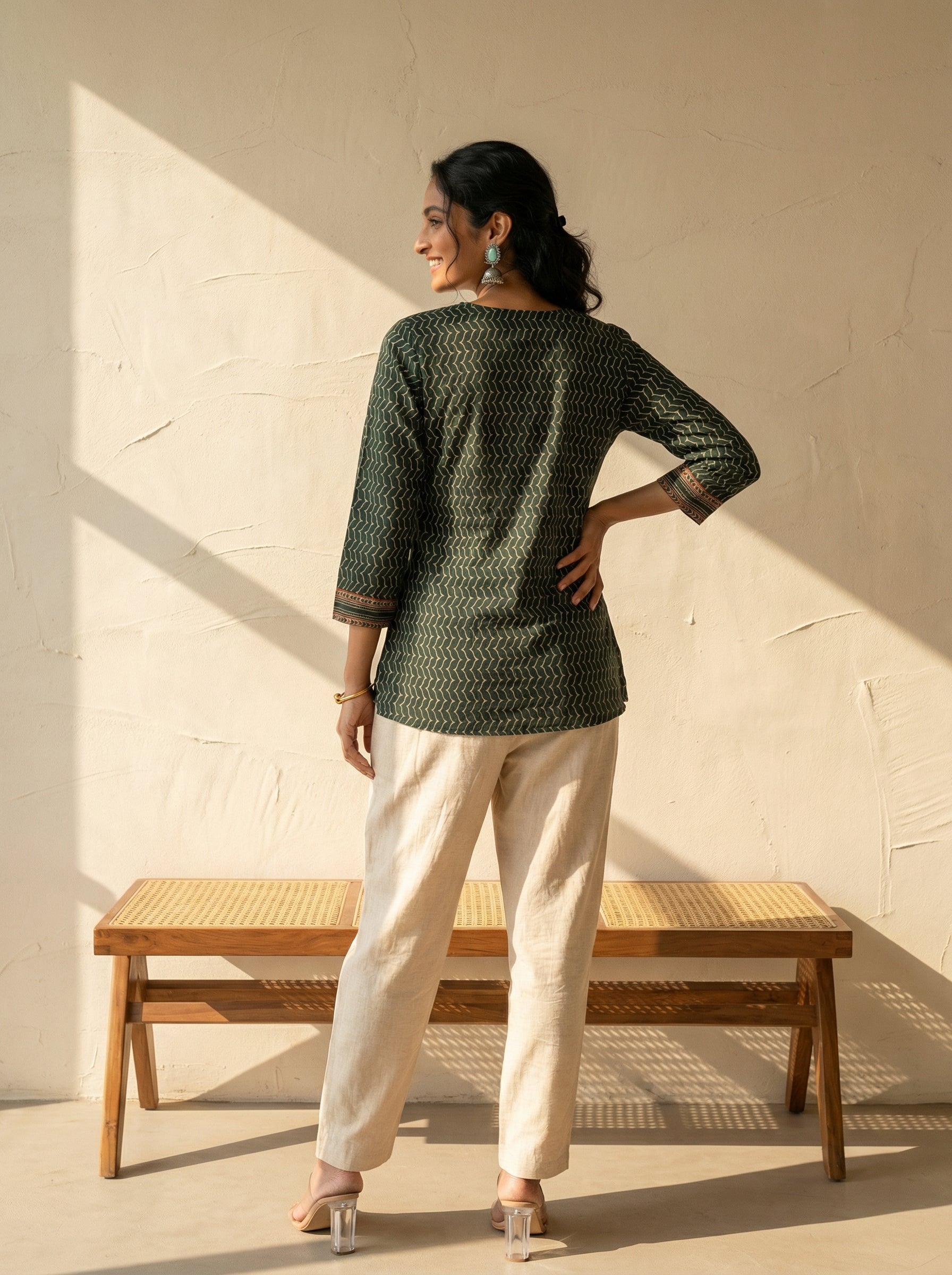 Earthline Collective Cotton Bottle Green Top