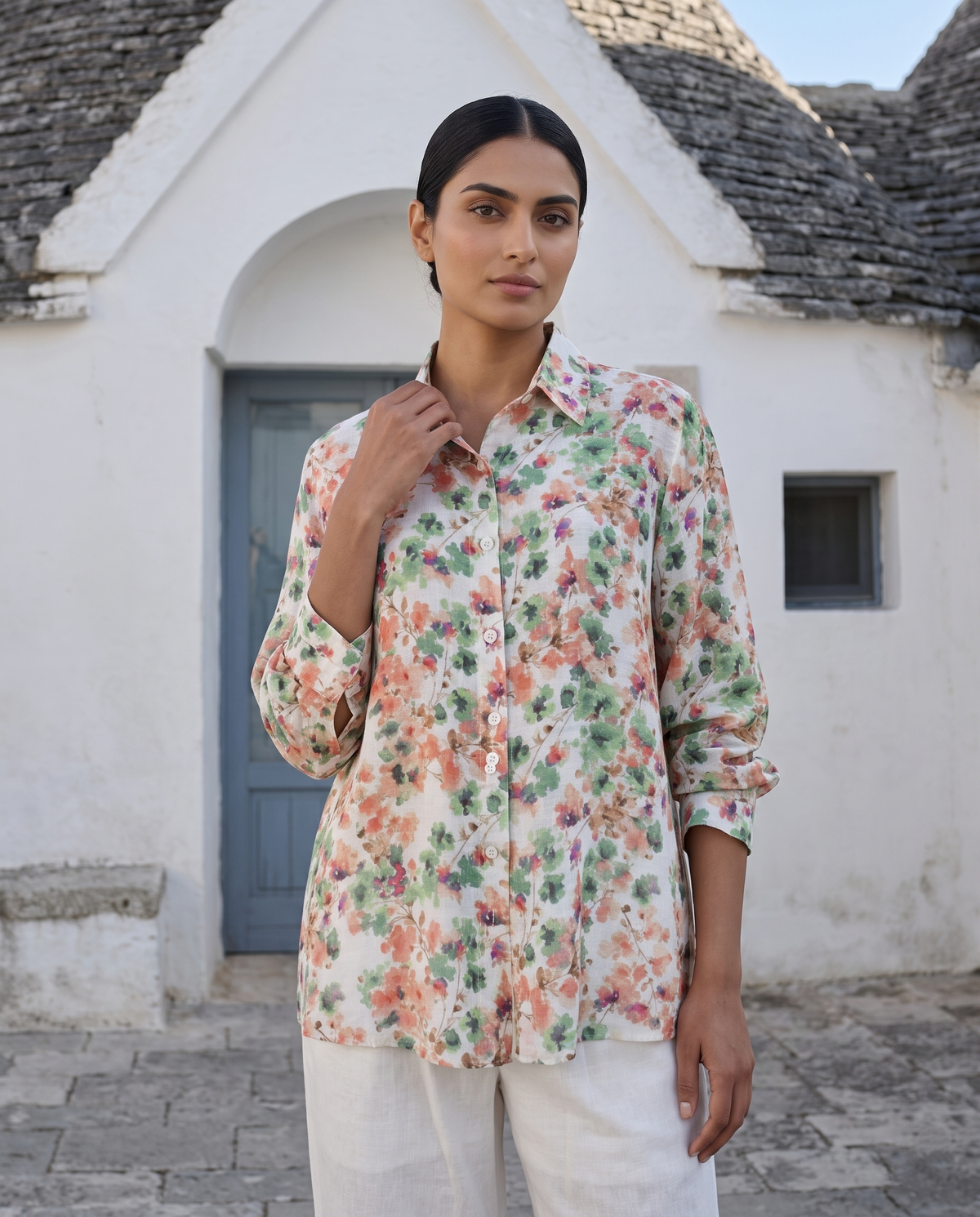 Bamboo Silk 150 GM Peach Mint Blossom Shirt