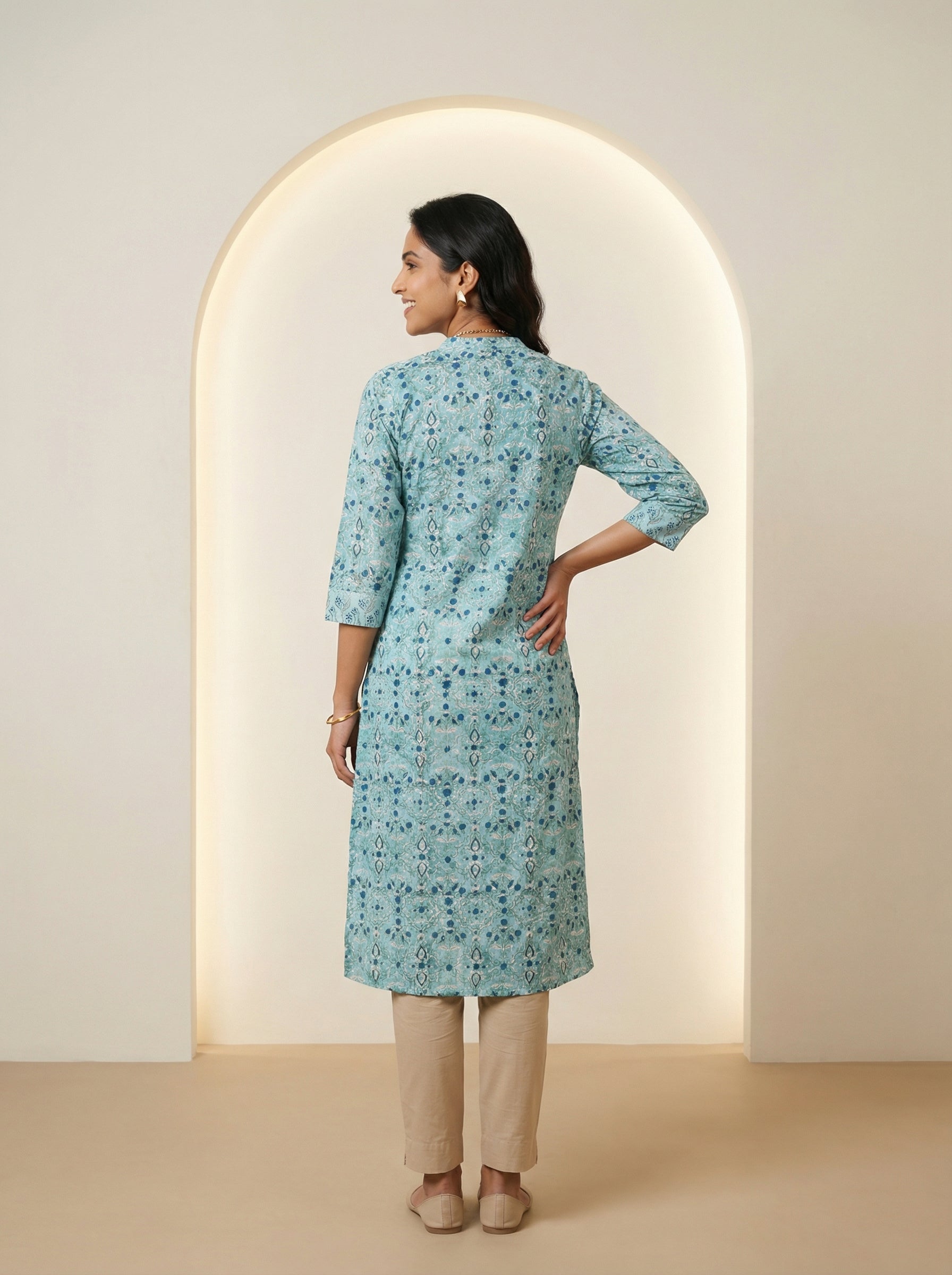 Sea Green Cotton Blooming Lace Kurta