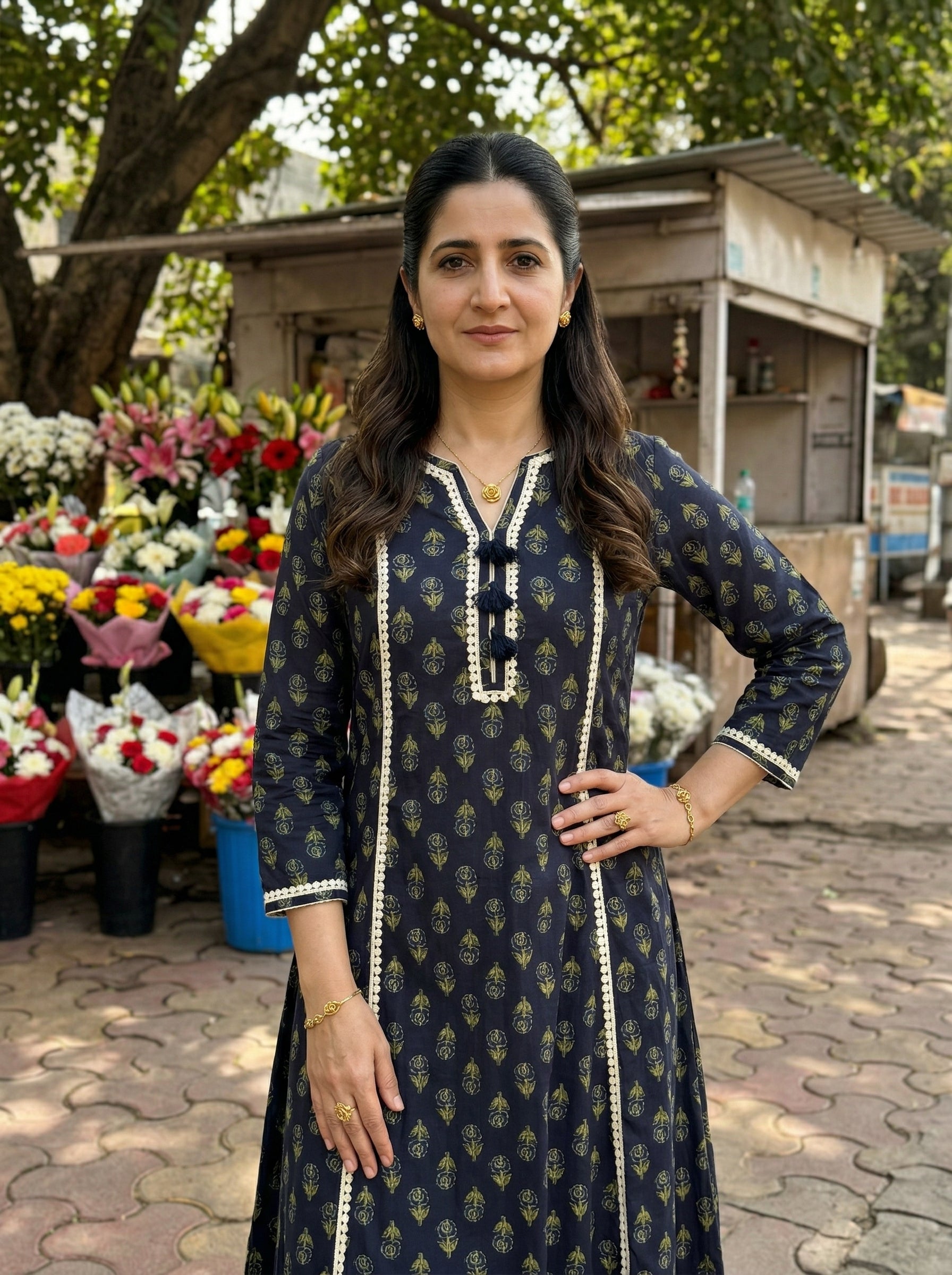 Navy Blue Riwayat Cotton KP Set