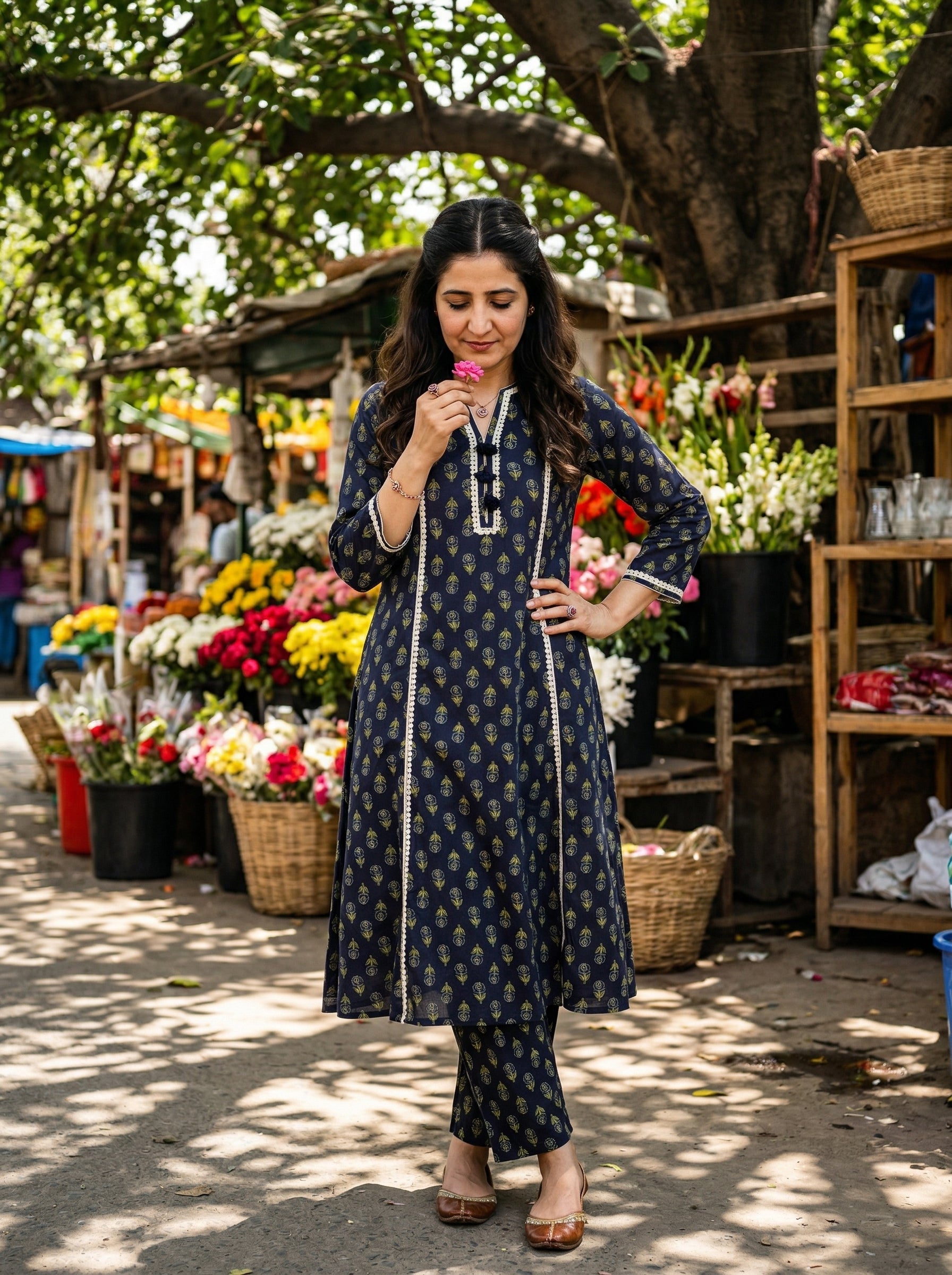 Navy Blue Riwayat Cotton KP Set