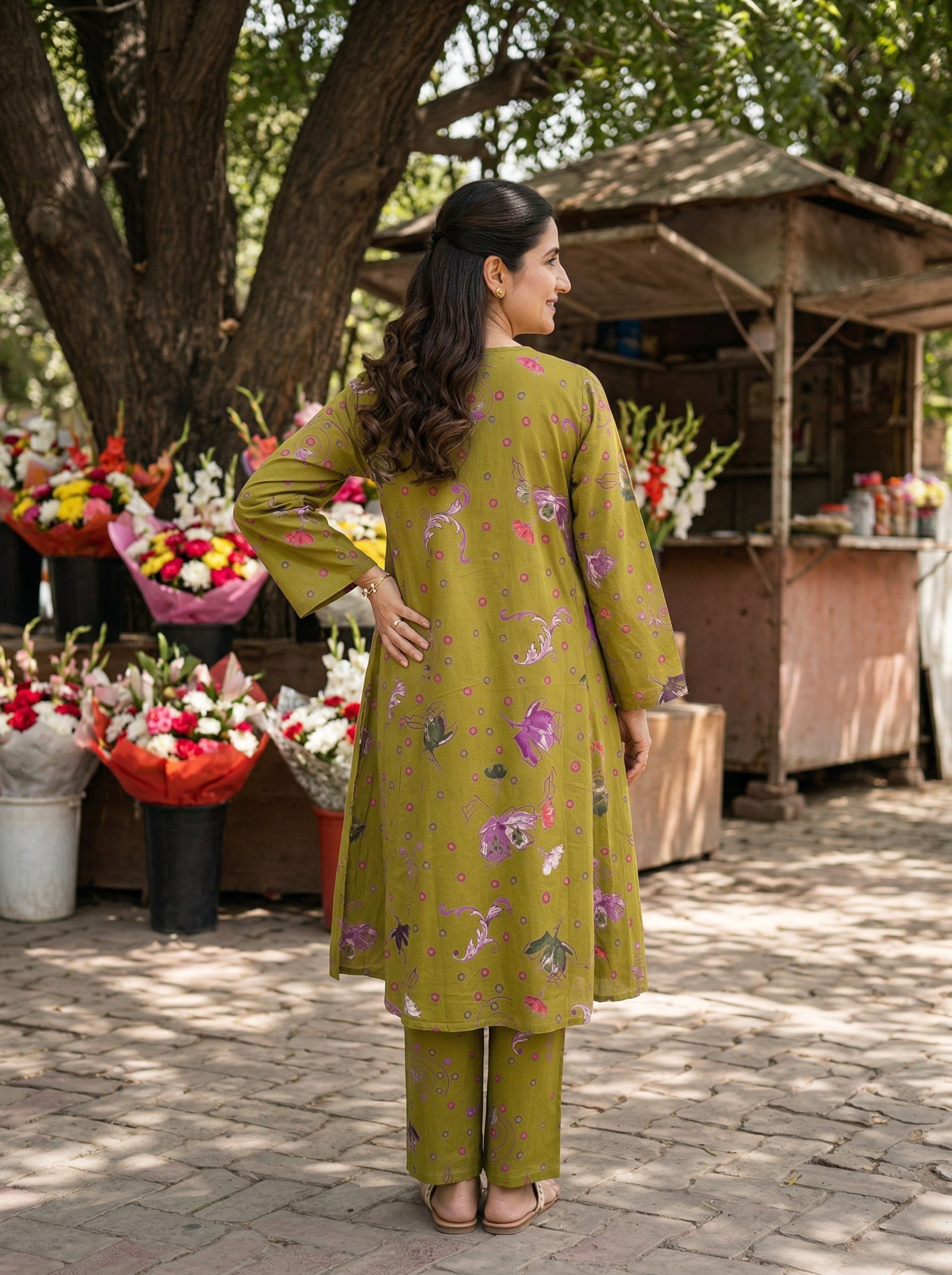 Olive Green Baghbaan Cotton KP Set