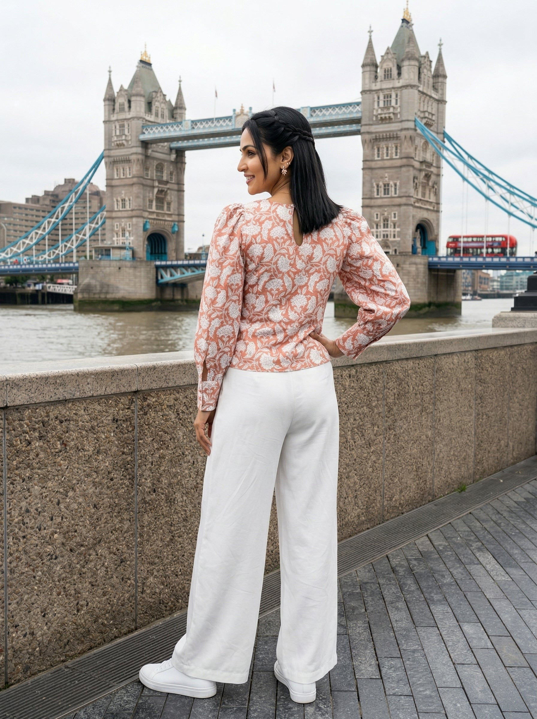 ROSE PUFF HAND BLOCK LIGHT BROWN COTTON TOP