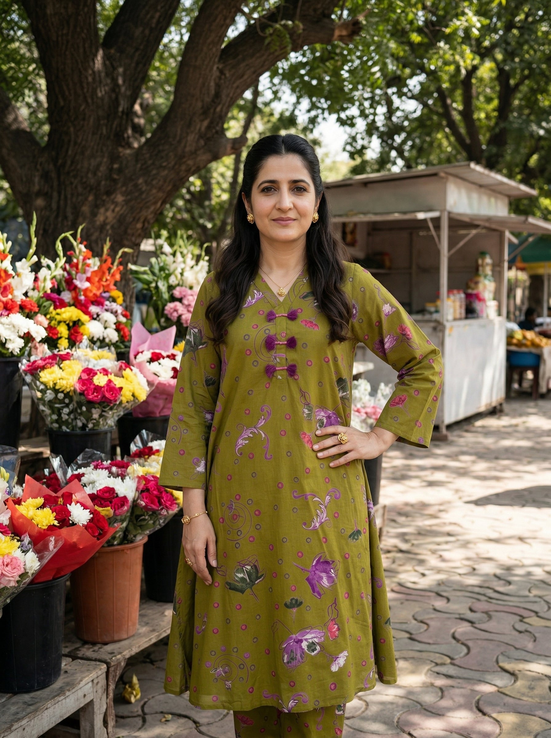 Olive Green Baghbaan Cotton KP Set