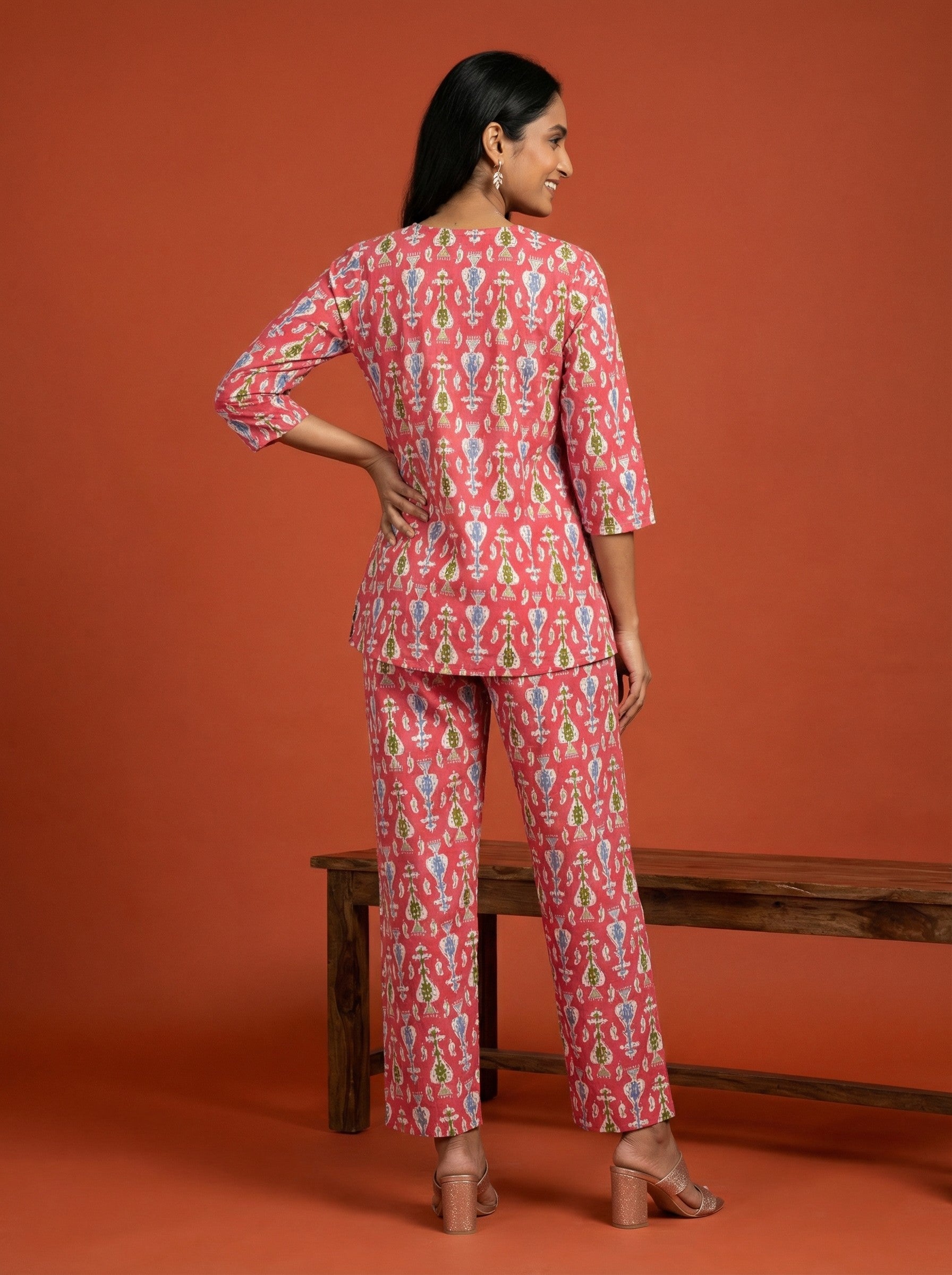Handprinted Classic Cotton Pink Cordset