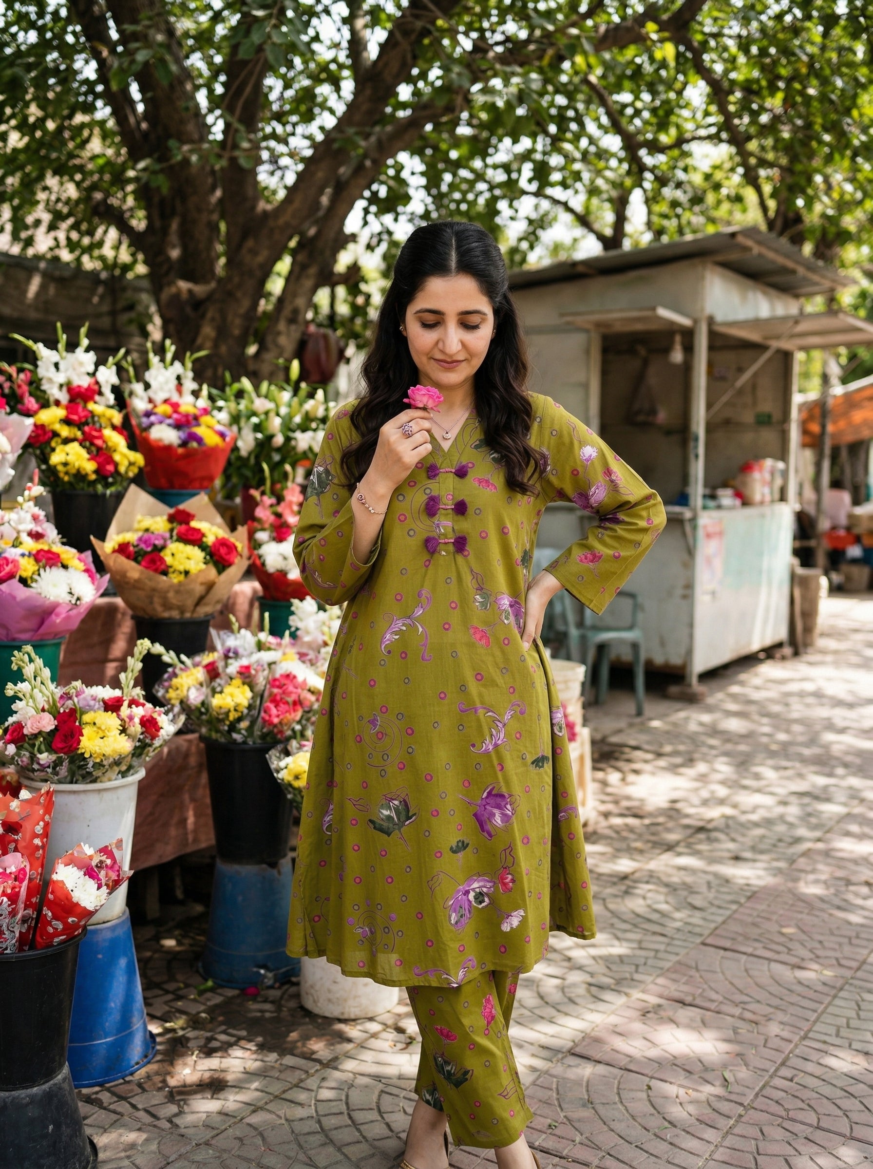 Olive Green Baghbaan Cotton KP Set