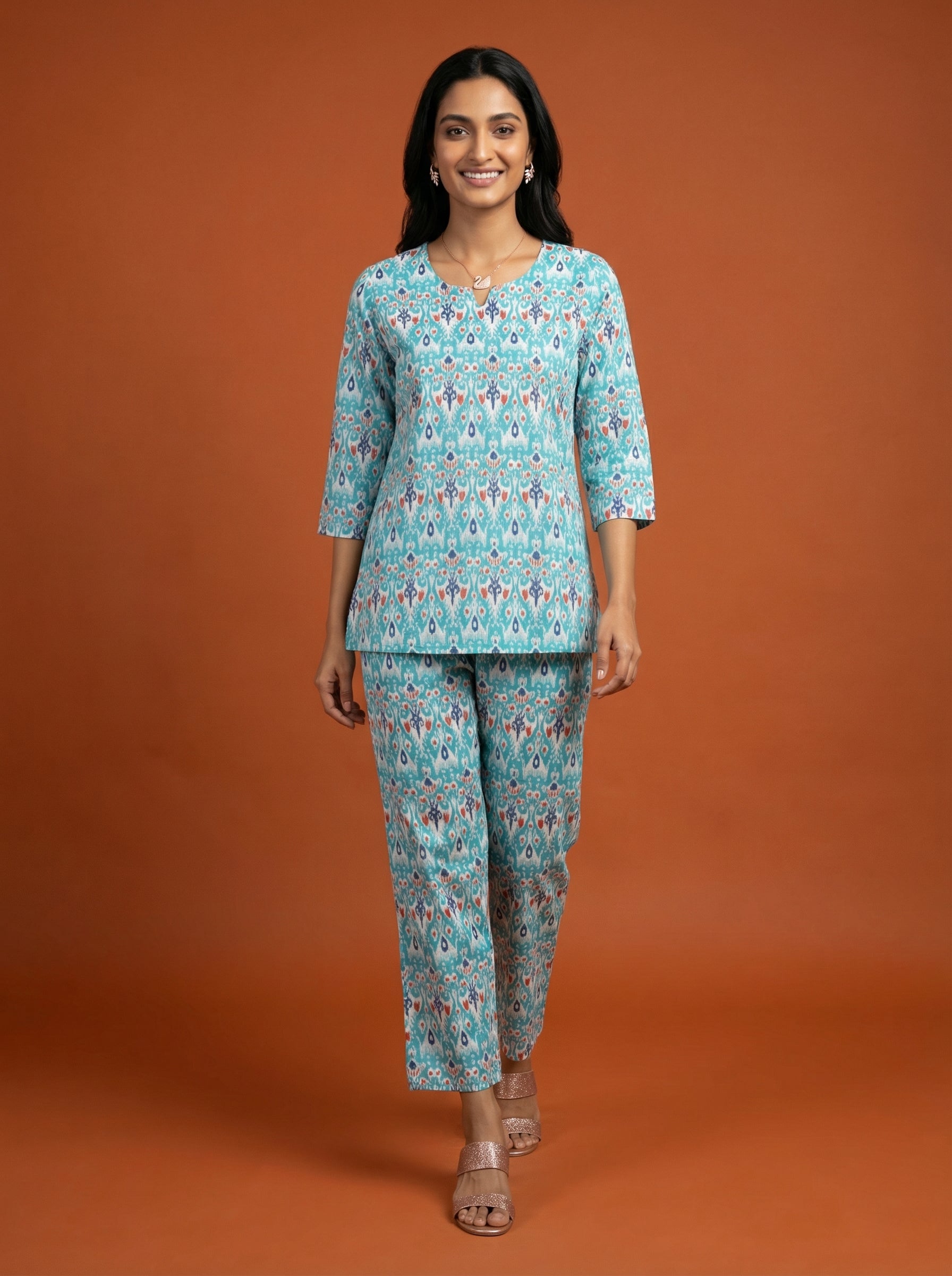 Handprinted Classic Cotton Sky Blue Cordset