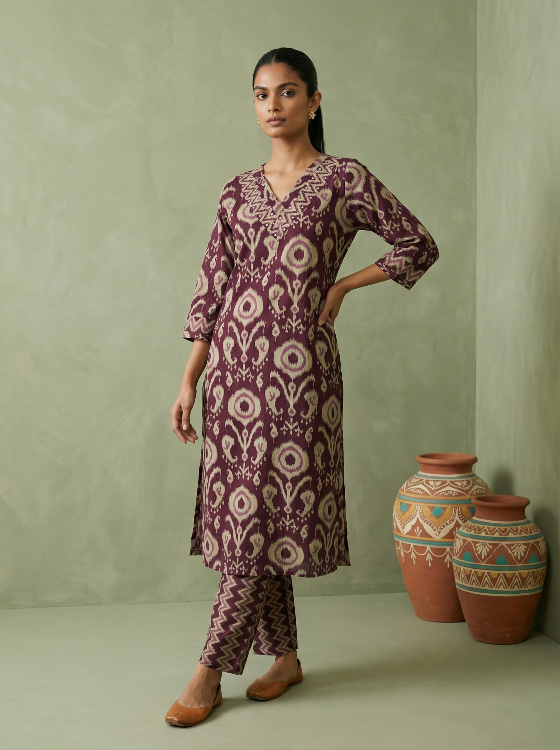 IKKAT ZIGZAG WINE FUSION 3PC SET
