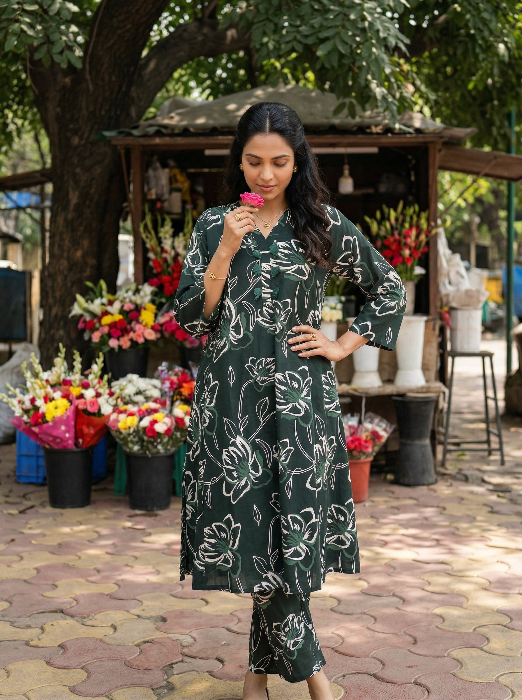 Bottle Green Baghbaan Cotton KP Set