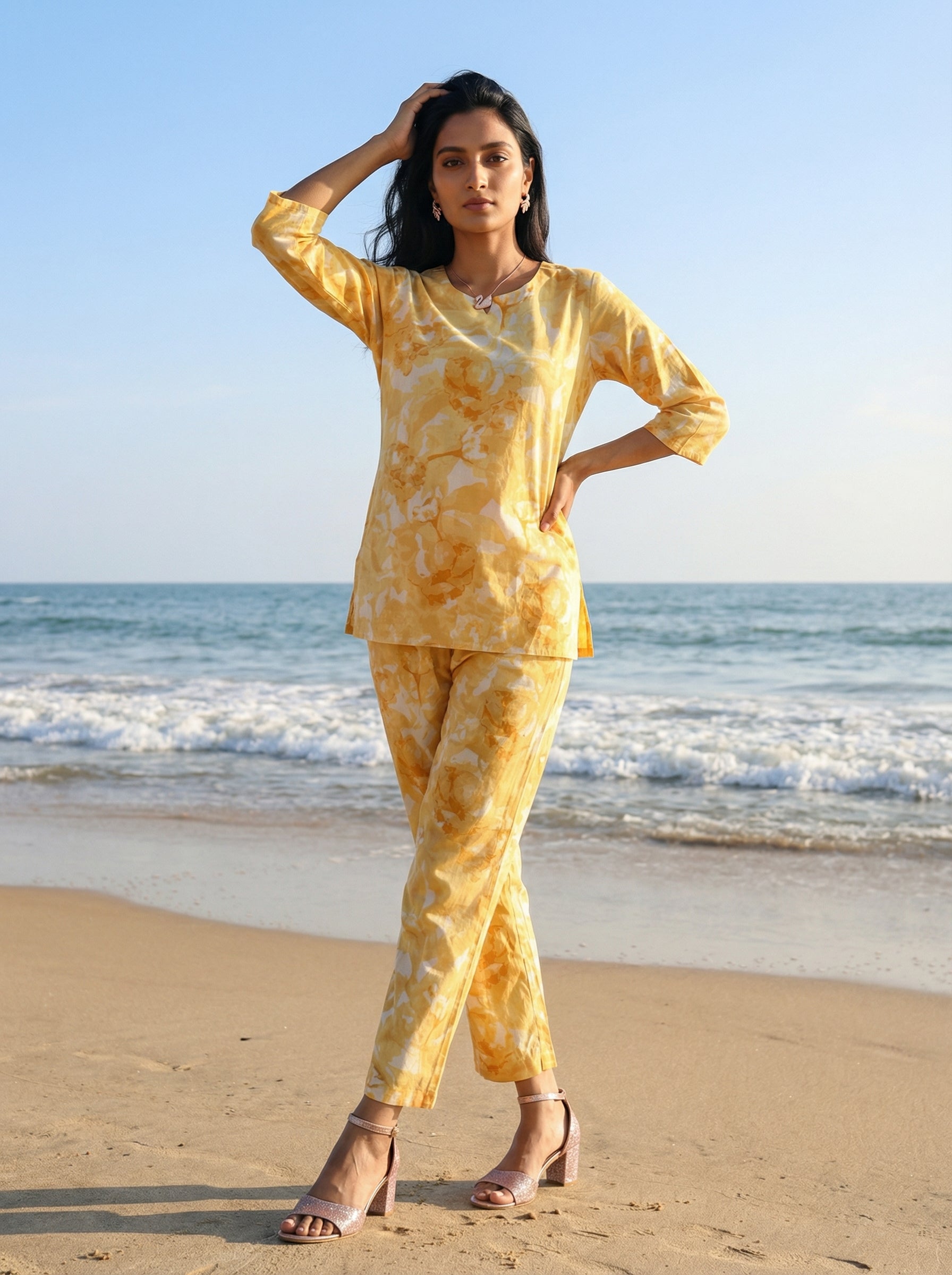 Handprinted Classic Cotton Yellow Cordset