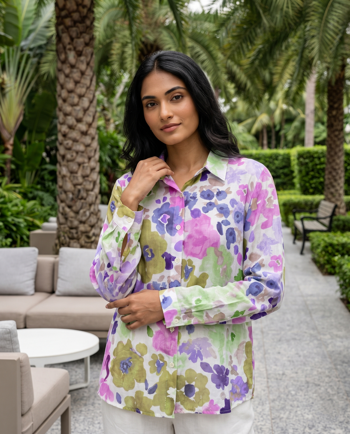 Bamboo Silk 150 GM Lilac Olive Blossom Shirt