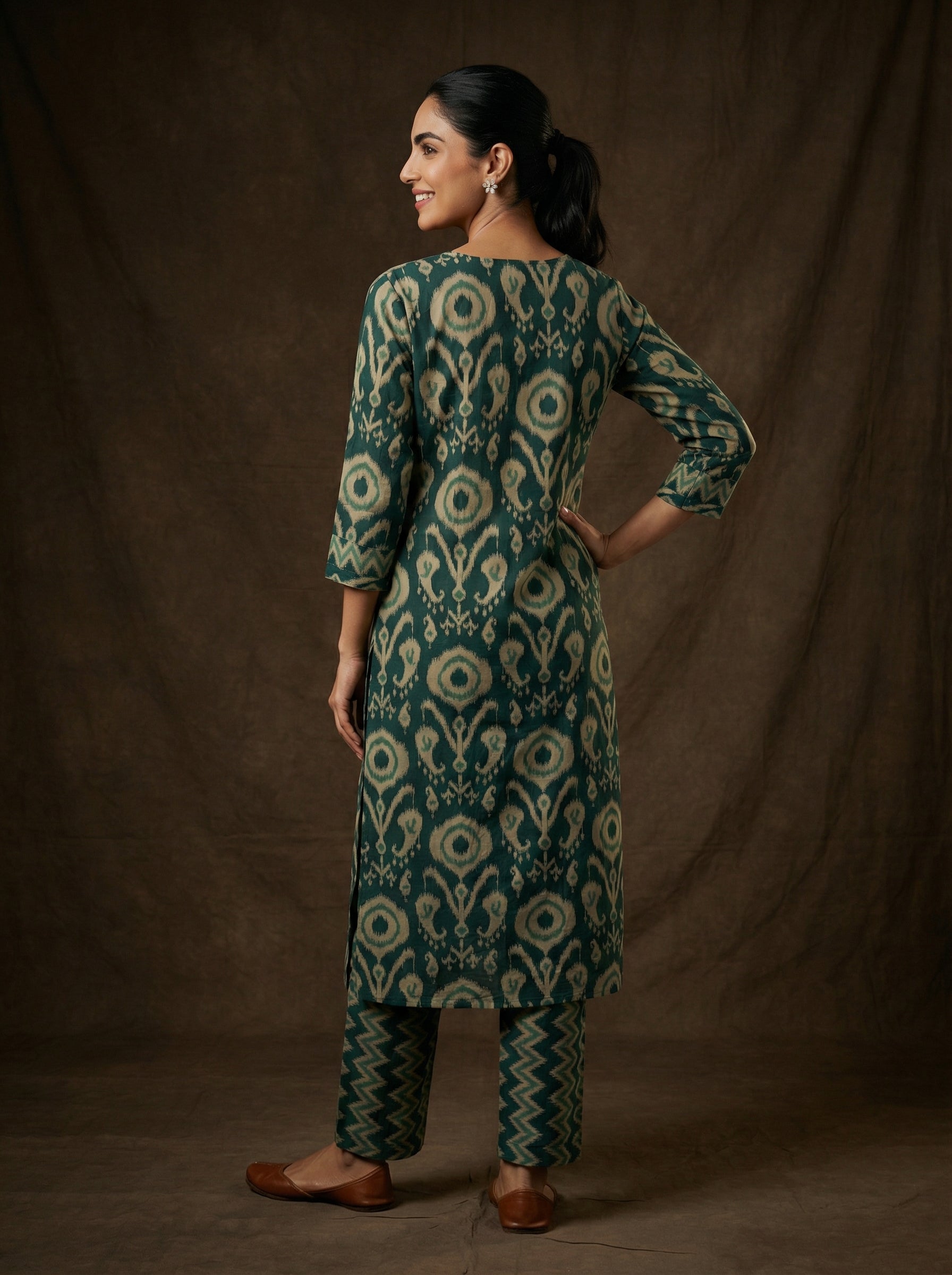 IKKAT ZIGZAG TEAL GREEN FUSION 3PC SET