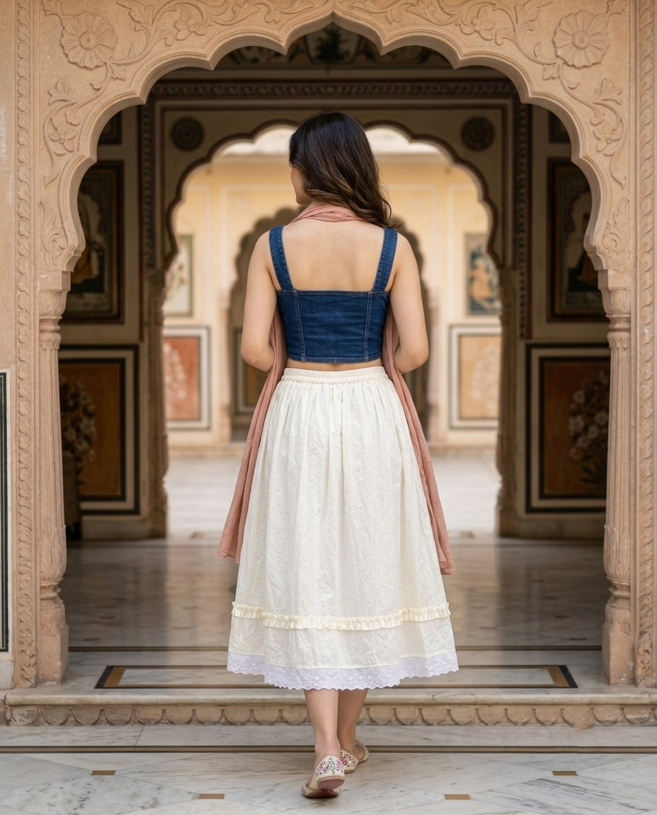 Amara Layered Midi Skirt – Ivory White