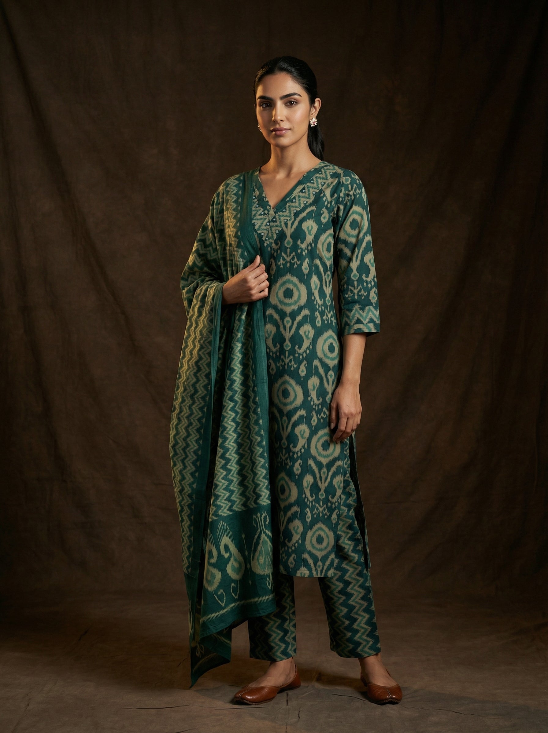 IKKAT ZIGZAG TEAL GREEN FUSION 3PC SET