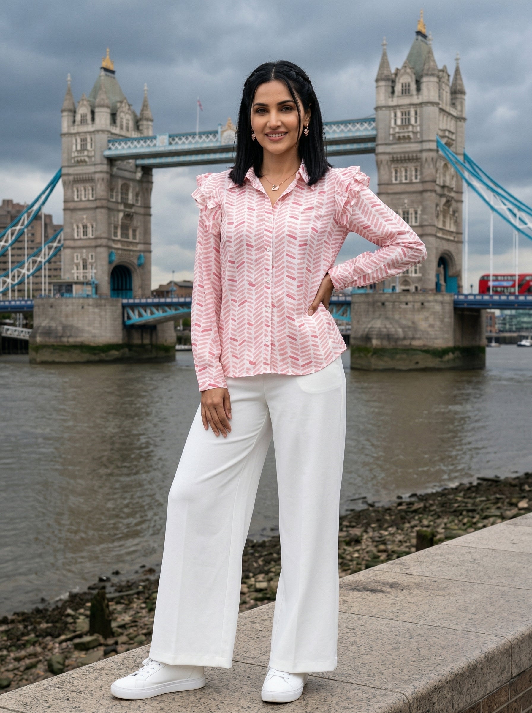 FRILL PEACHISH PINK FINE COTTON TOP (HANDPRINTED)