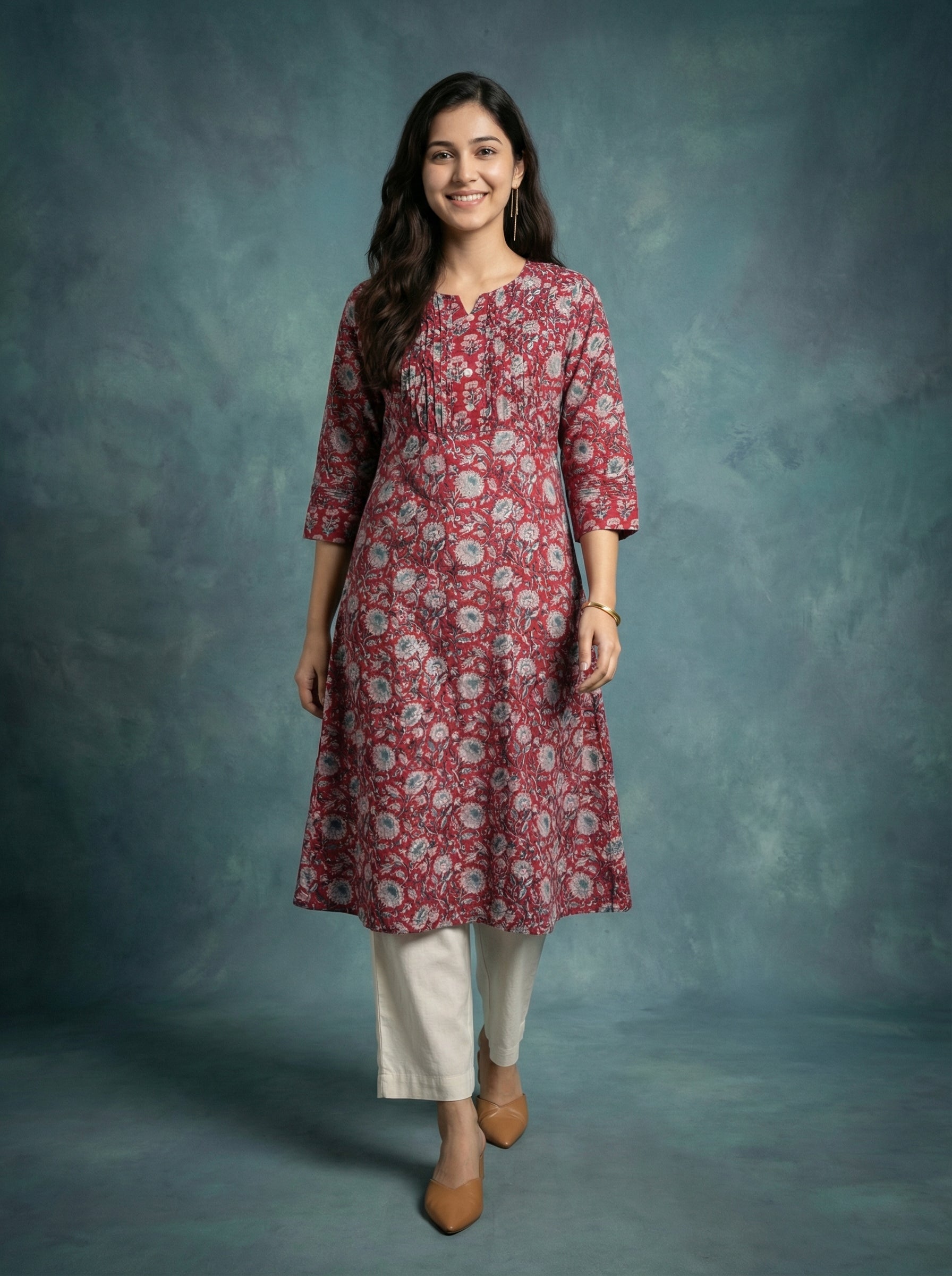 Maroon Yoke Pintuck Kurta