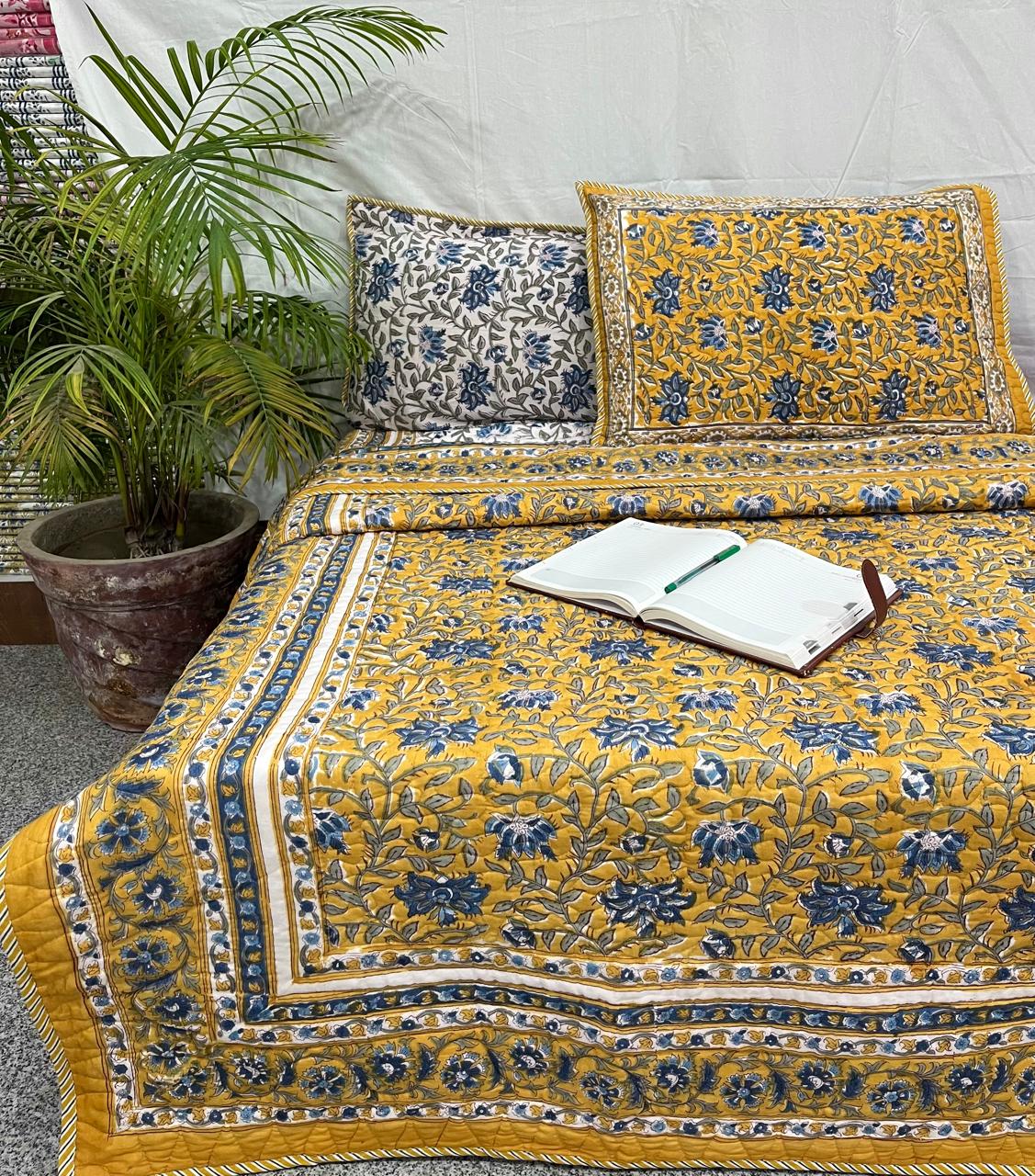 Marigold Indigo Comforter (Hand Block) - 90*108