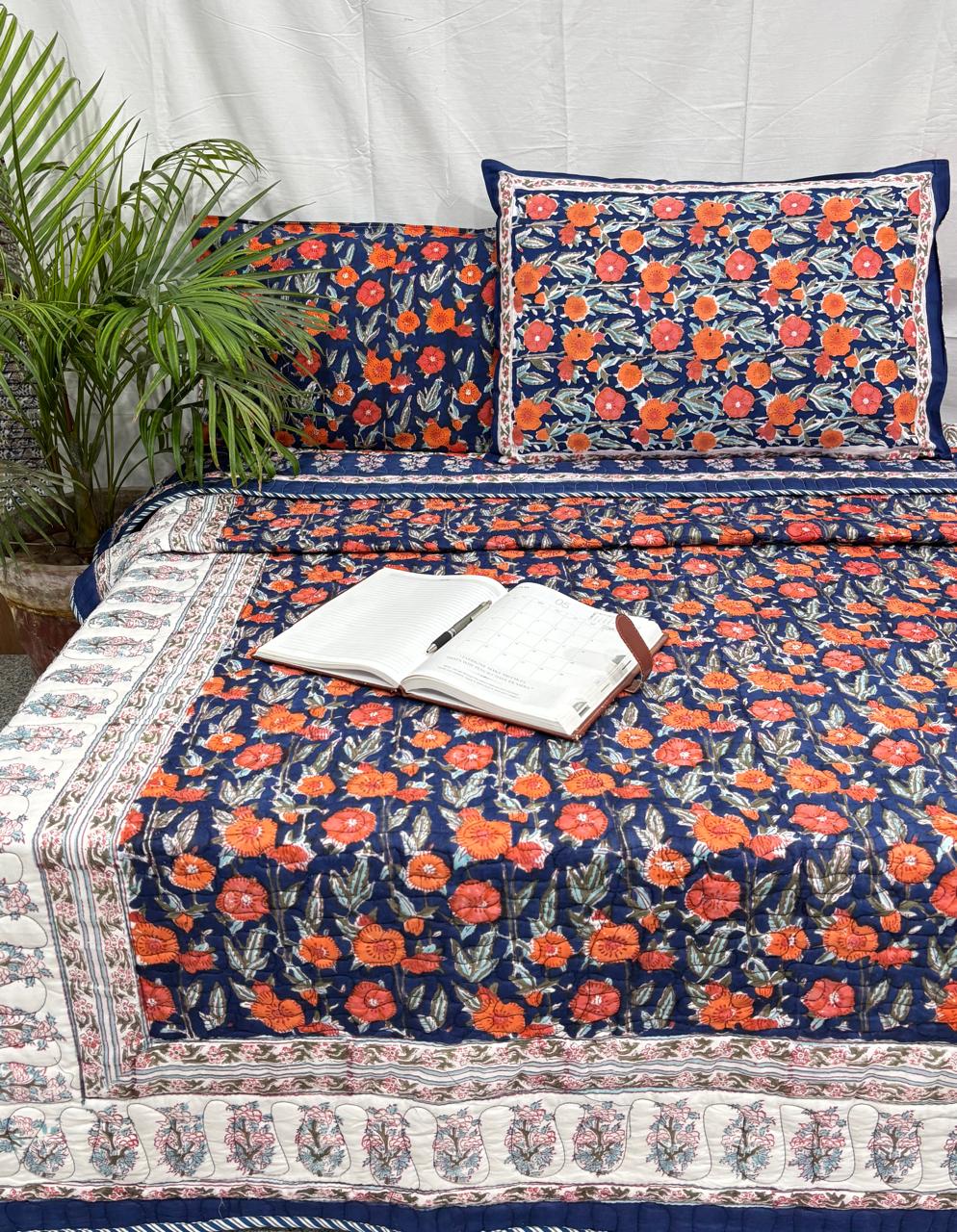 Indigo Gulmohar Comforter (Hand Block) - 90*108