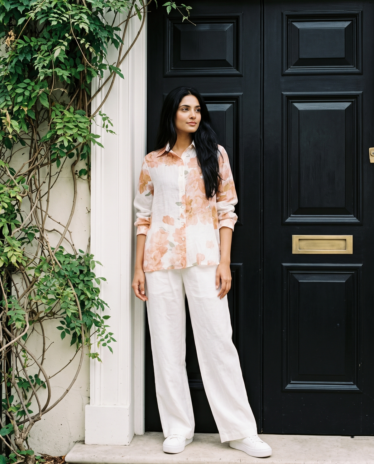 Bamboo Silk 150 GM Peach Blush Floral Shirt