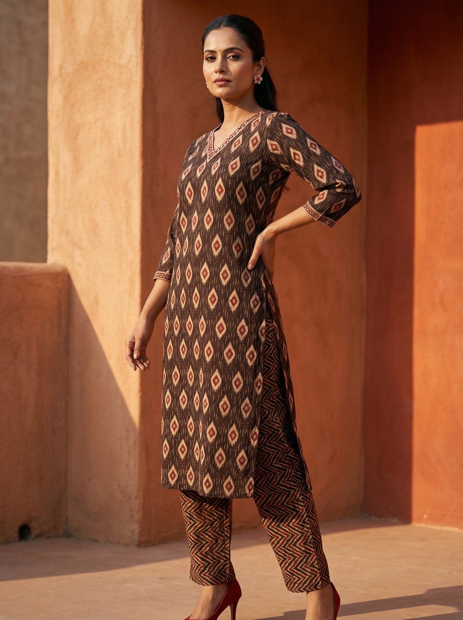 Black Zigzag Diamond Blackout Cotton KPD Set