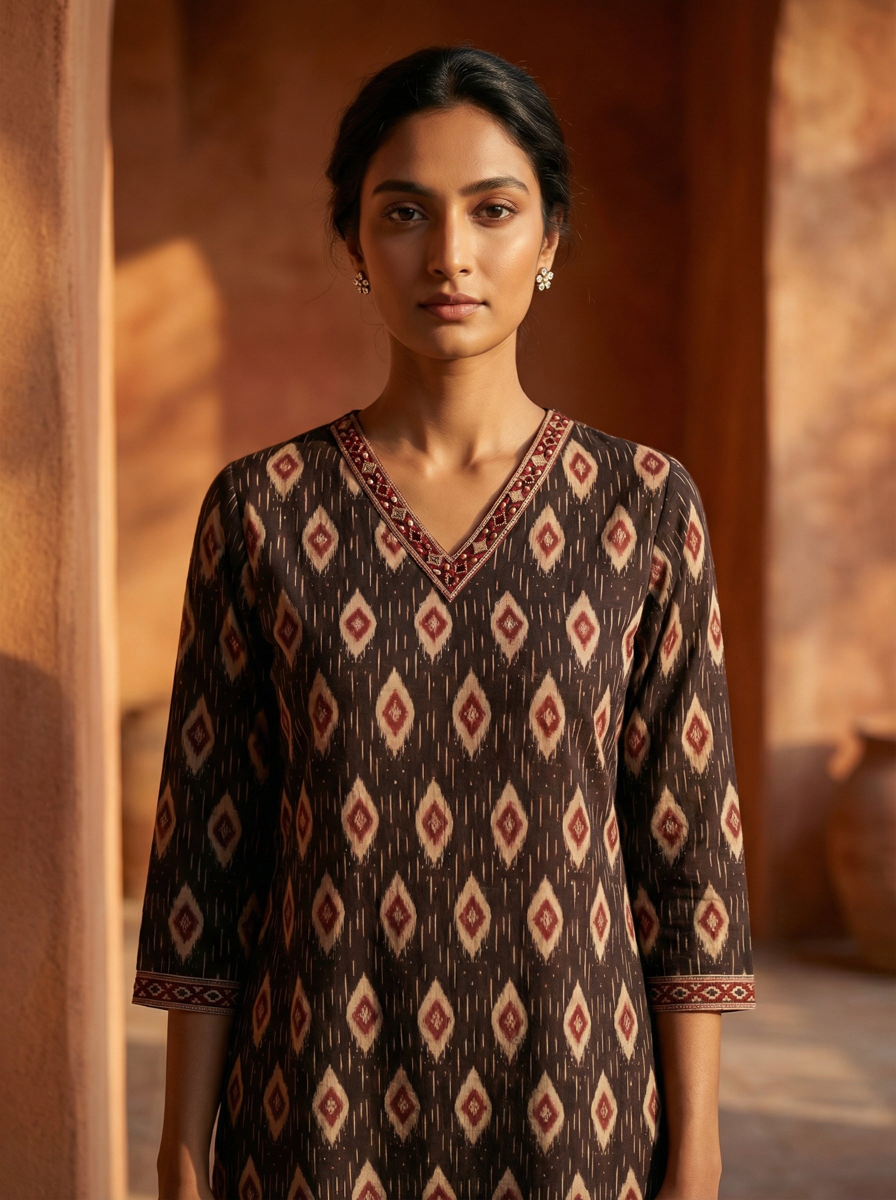 Black Zigzag Diamond Blackout Cotton KPD Set