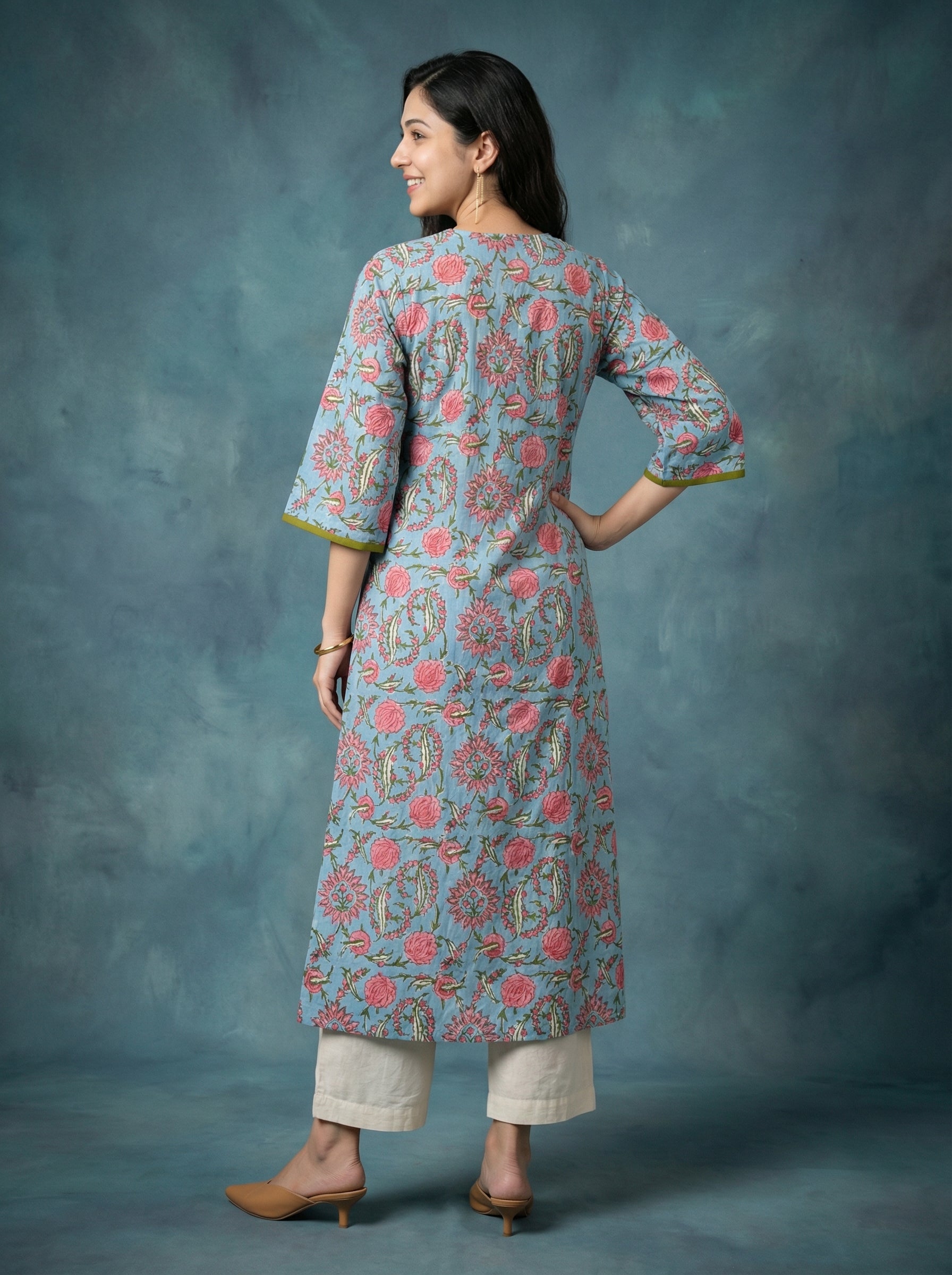 Jazz Waves Cotton Sky Blue Yoke Kurta