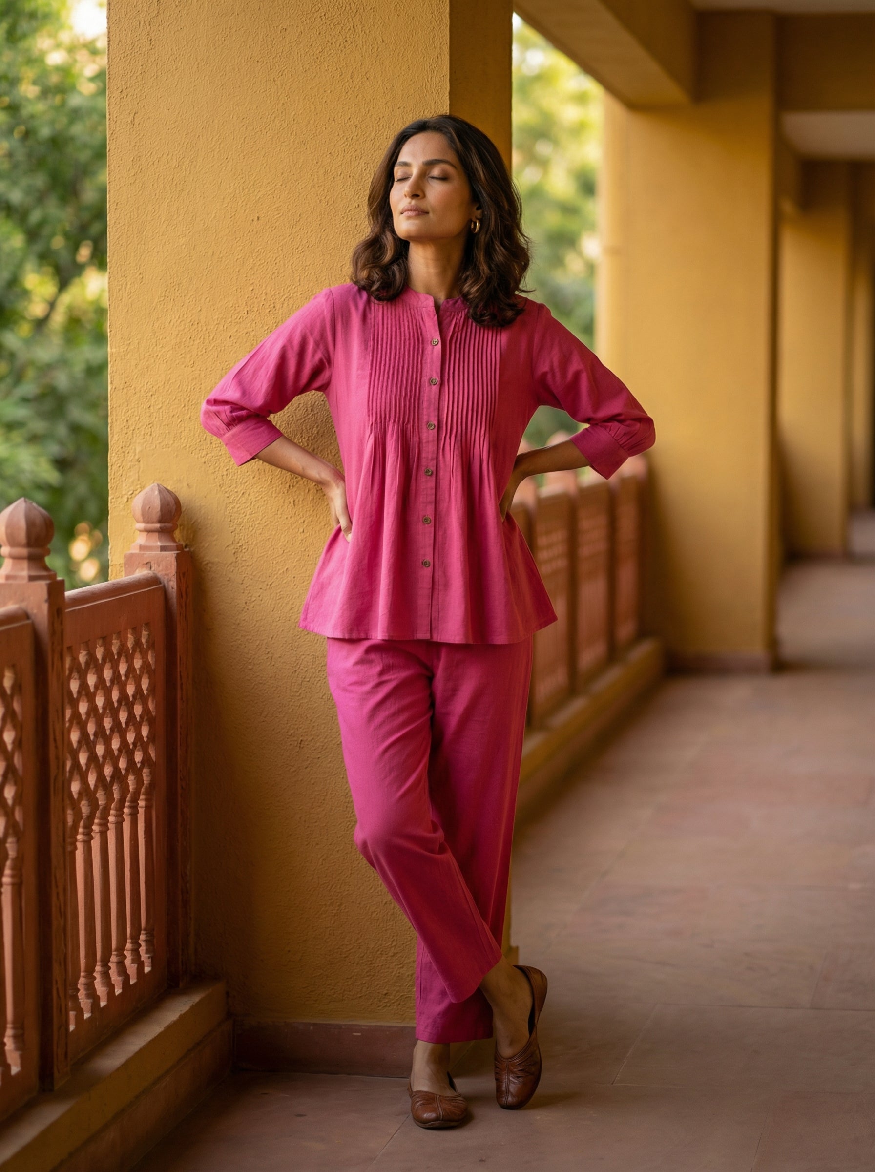 Pink Cotton Pintuck Cordset