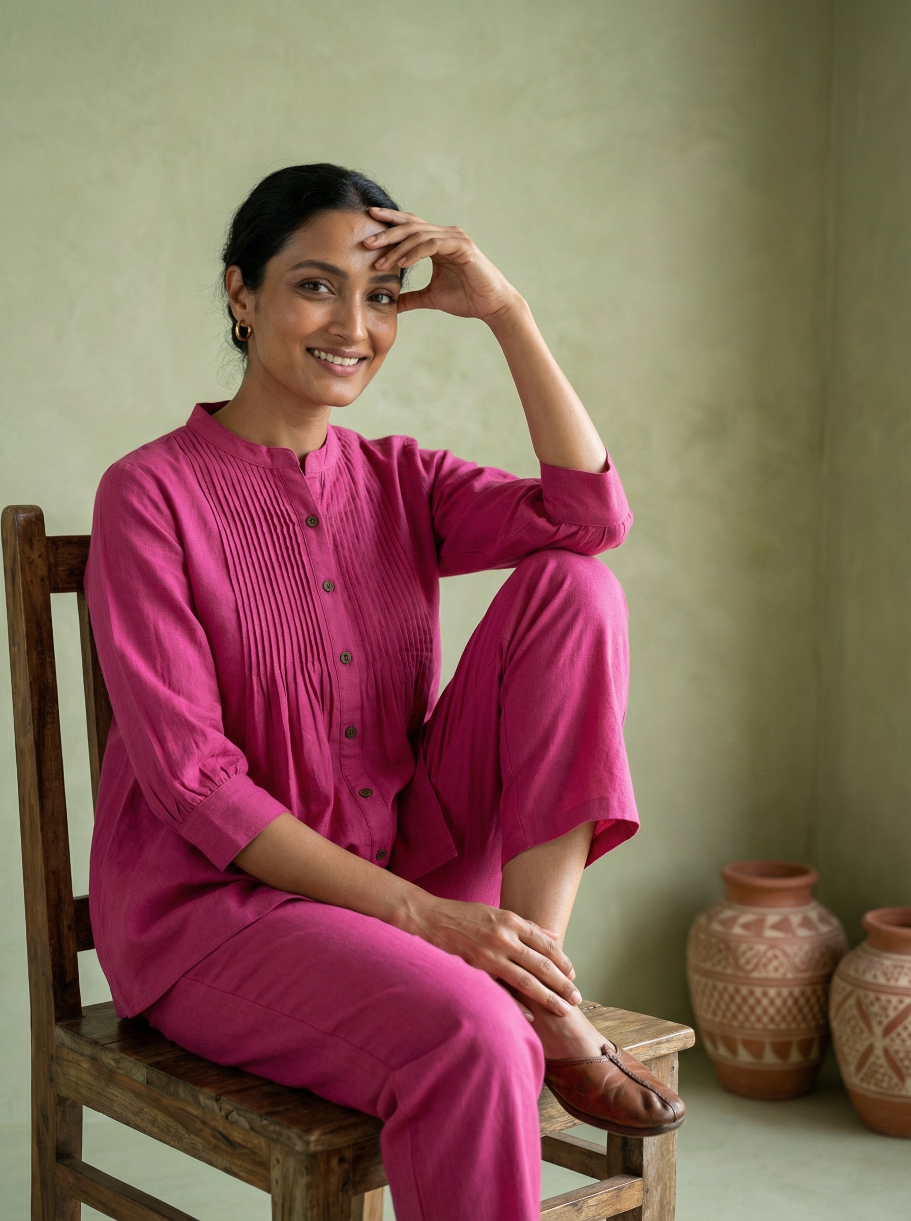 Pink Cotton Pintuck Cordset