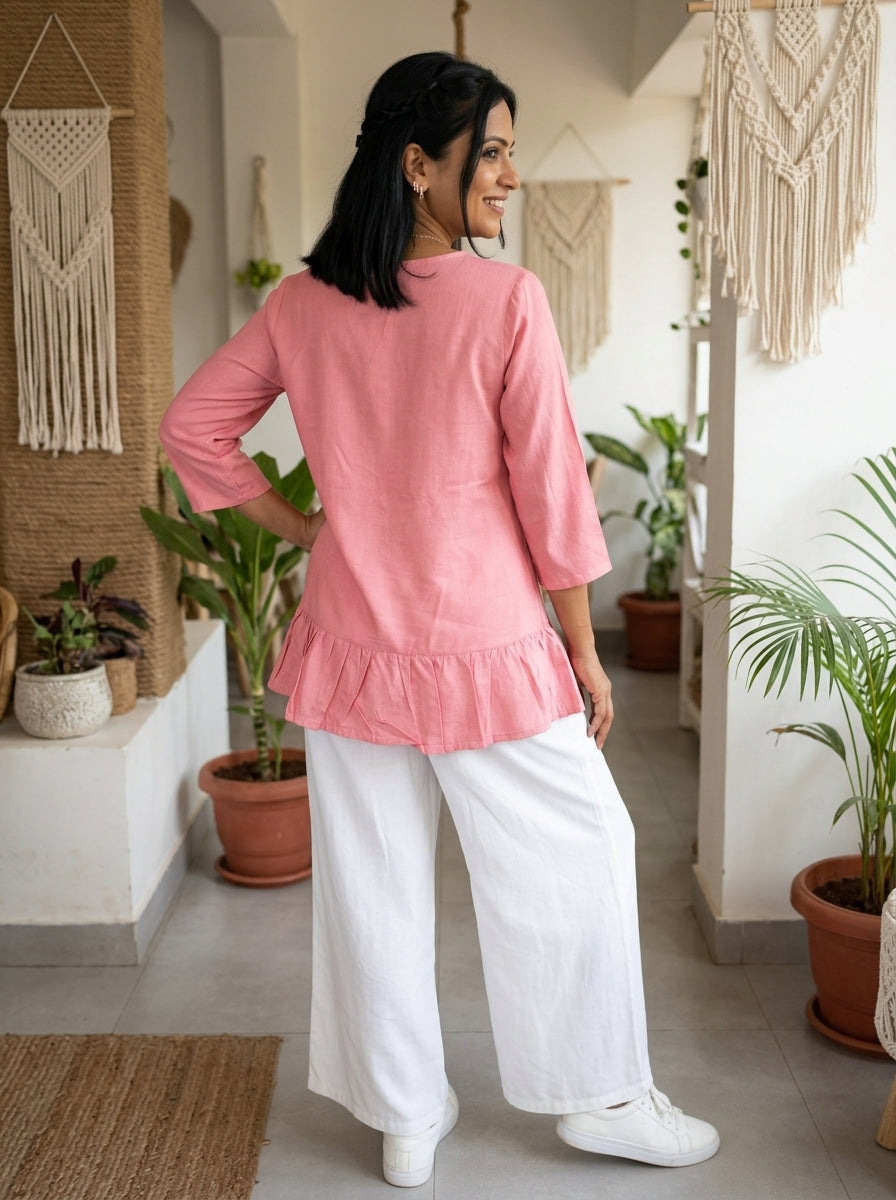 THE LINEAR WAVE PINK COTTON TOP