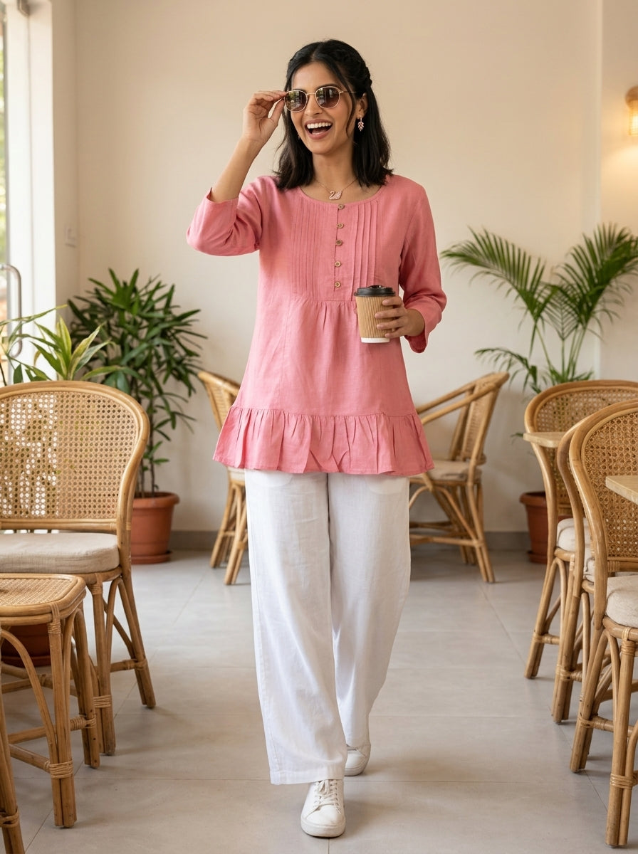 THE LINEAR WAVE PINK COTTON TOP