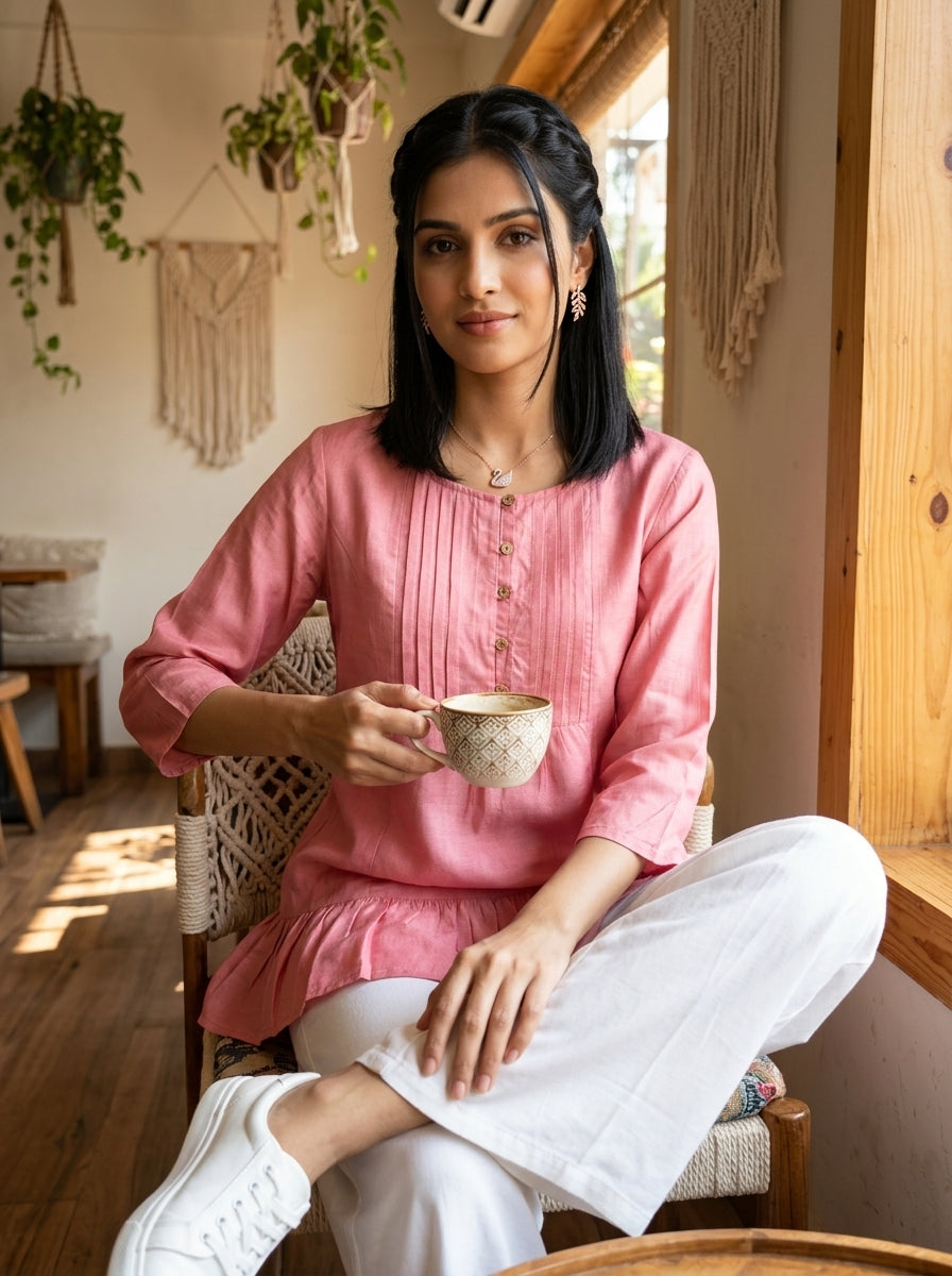 THE LINEAR WAVE PINK COTTON TOP