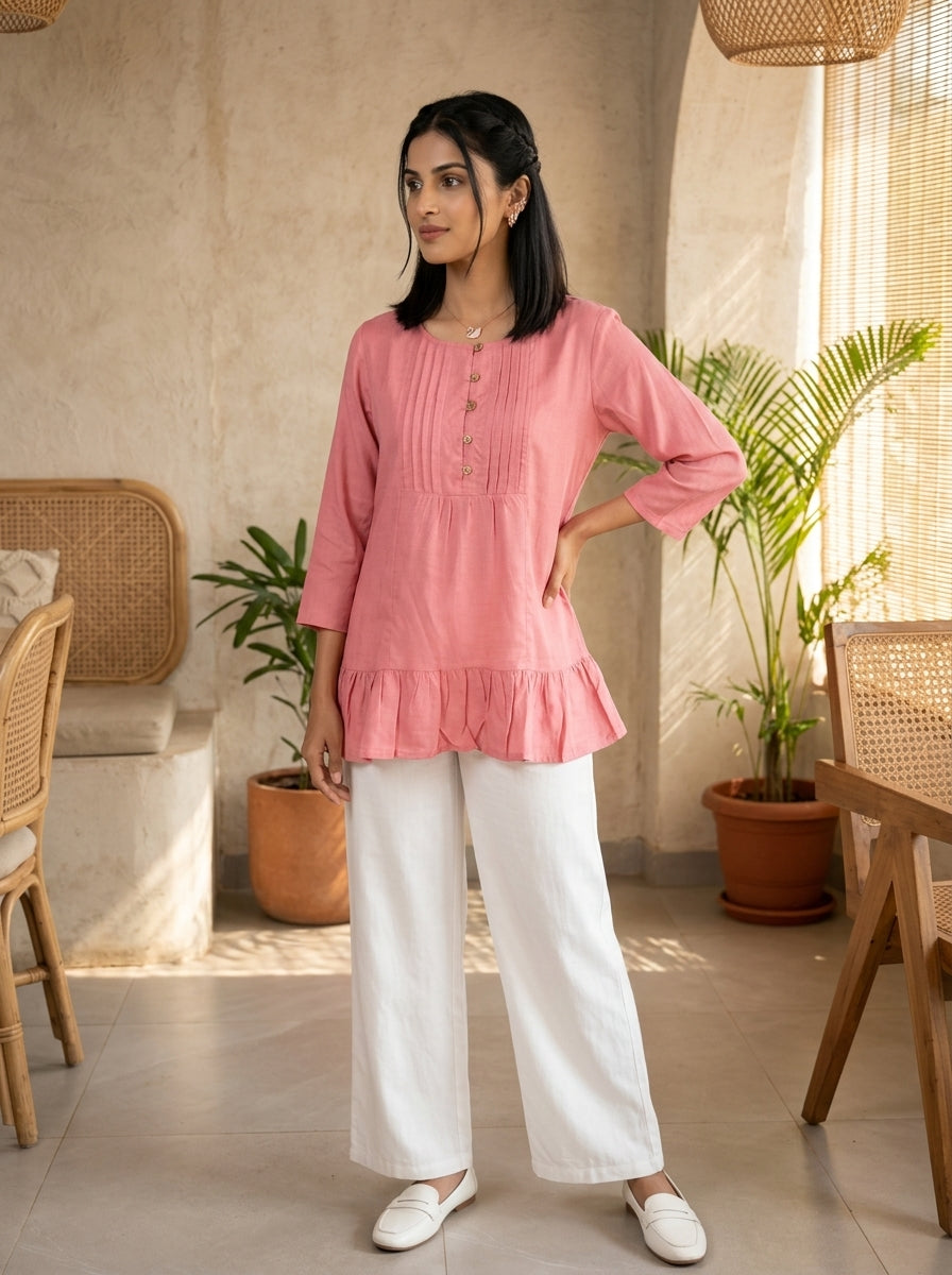 THE LINEAR WAVE PINK COTTON TOP