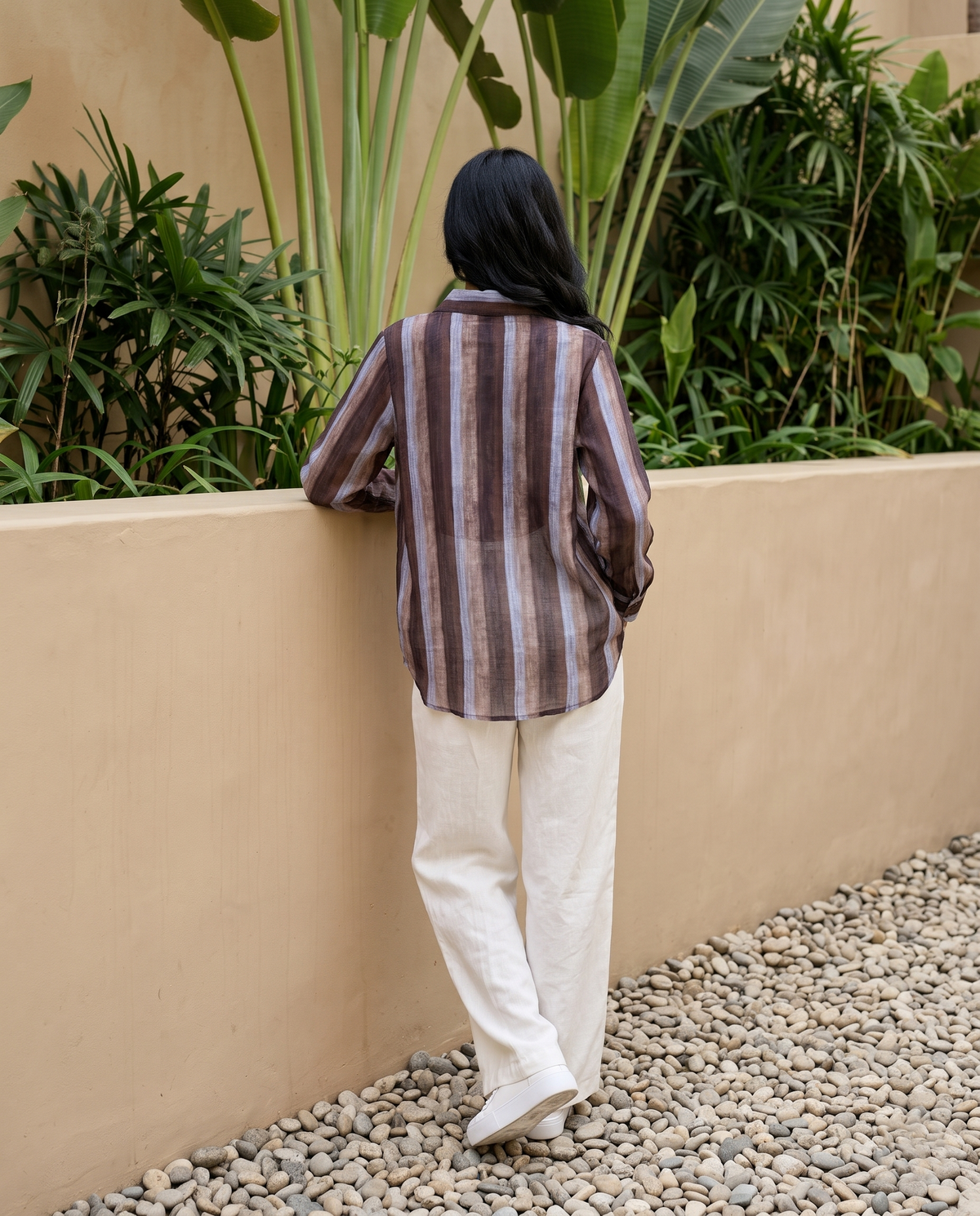Bamboo Silk 150 GM Mocha Brown Classic Stripe Shirt
