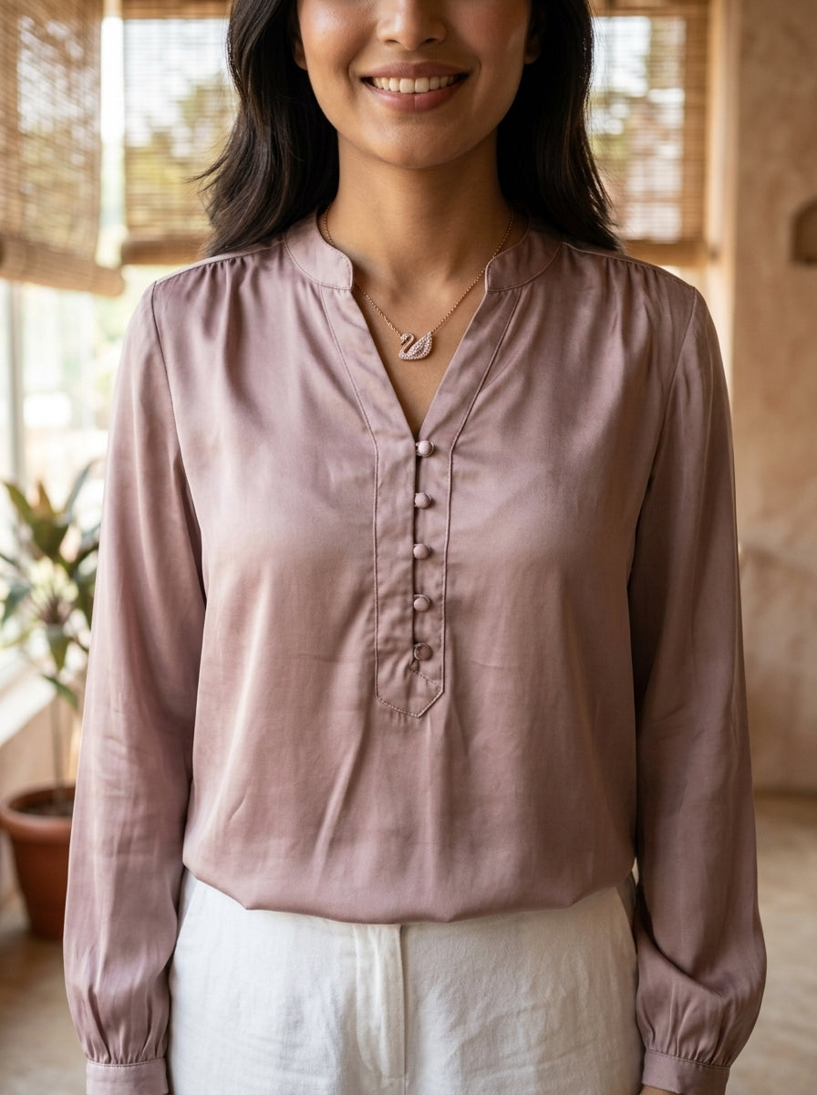 RELAXED FIT BEIGE MODAL SILK TOP