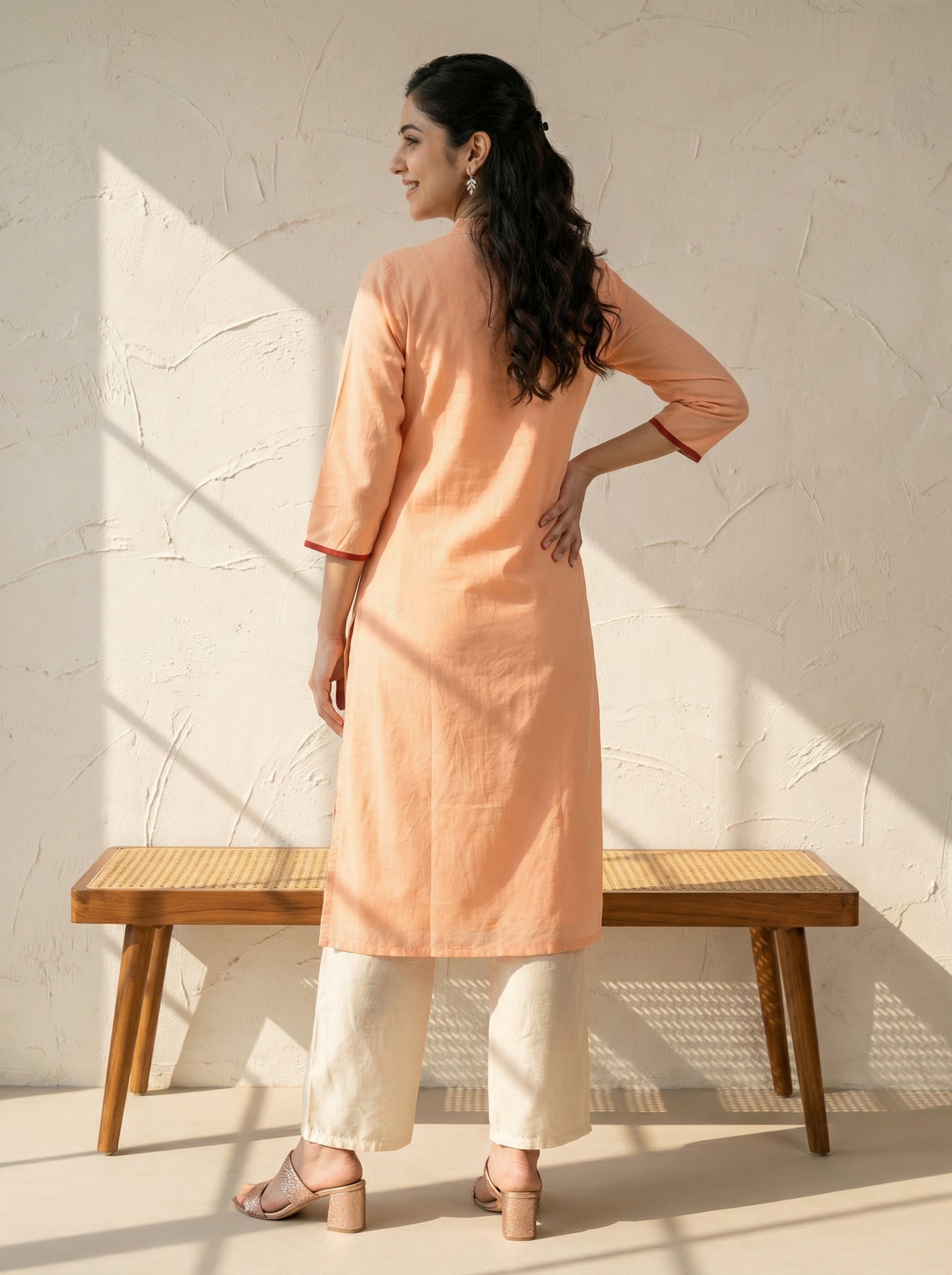 Peach Mul Kurta Set