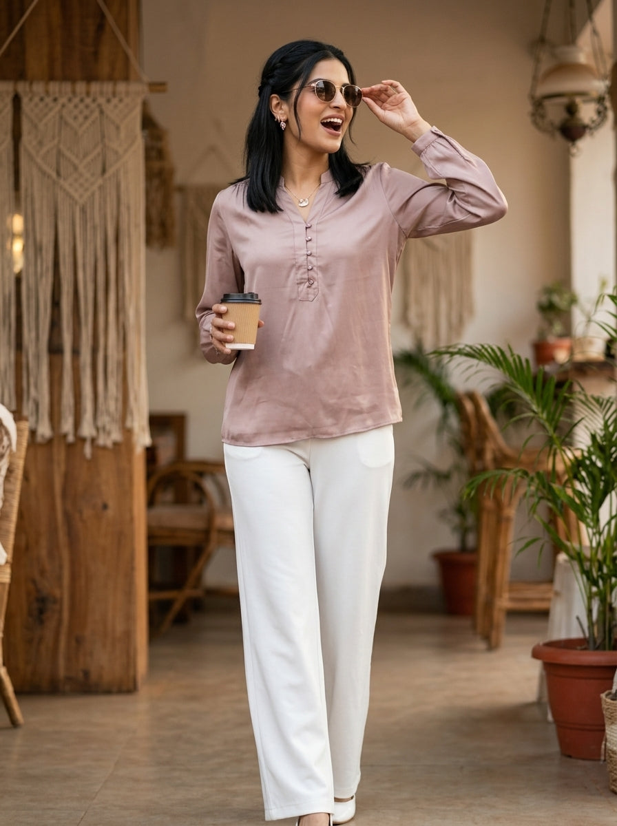 RELAXED FIT BEIGE MODAL SILK TOP