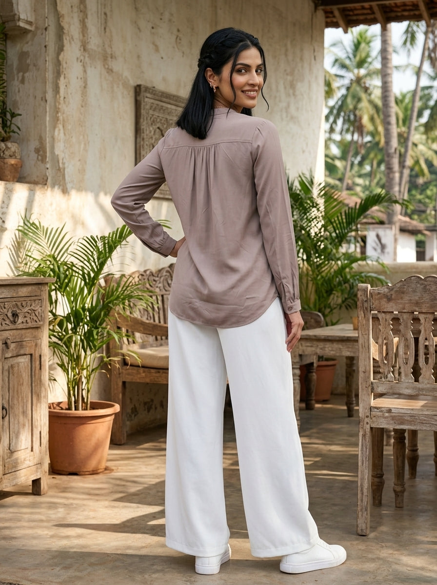 RELAXED FIT BEIGE MODAL SILK TOP