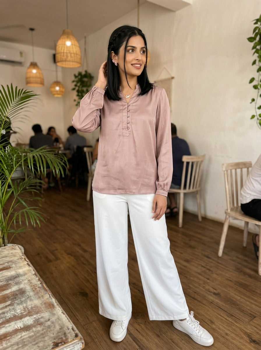 RELAXED FIT BEIGE MODAL SILK TOP