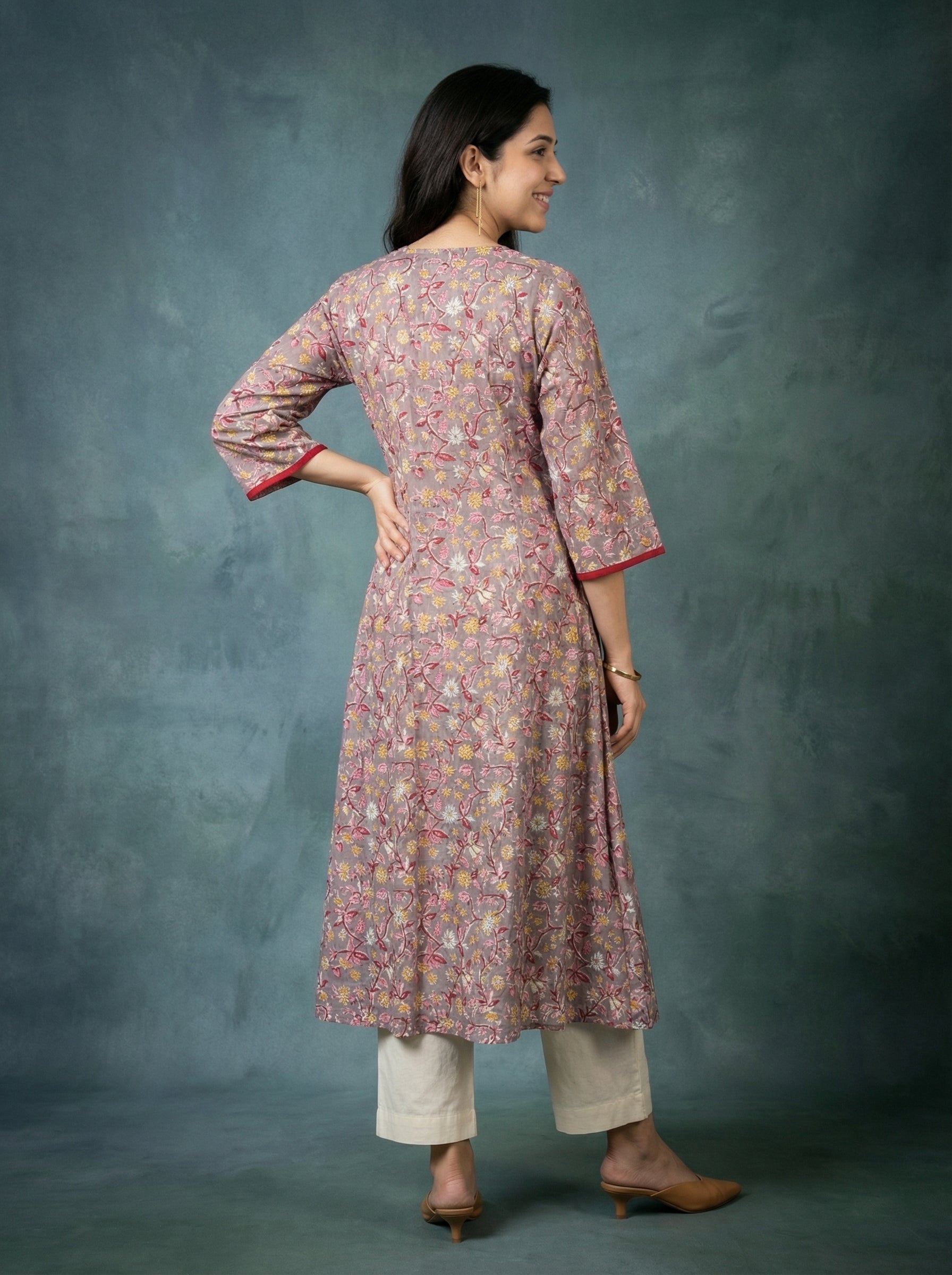 Jazz Waves Cotton Taupe Grey/Floral Jaal Yoke Kurta