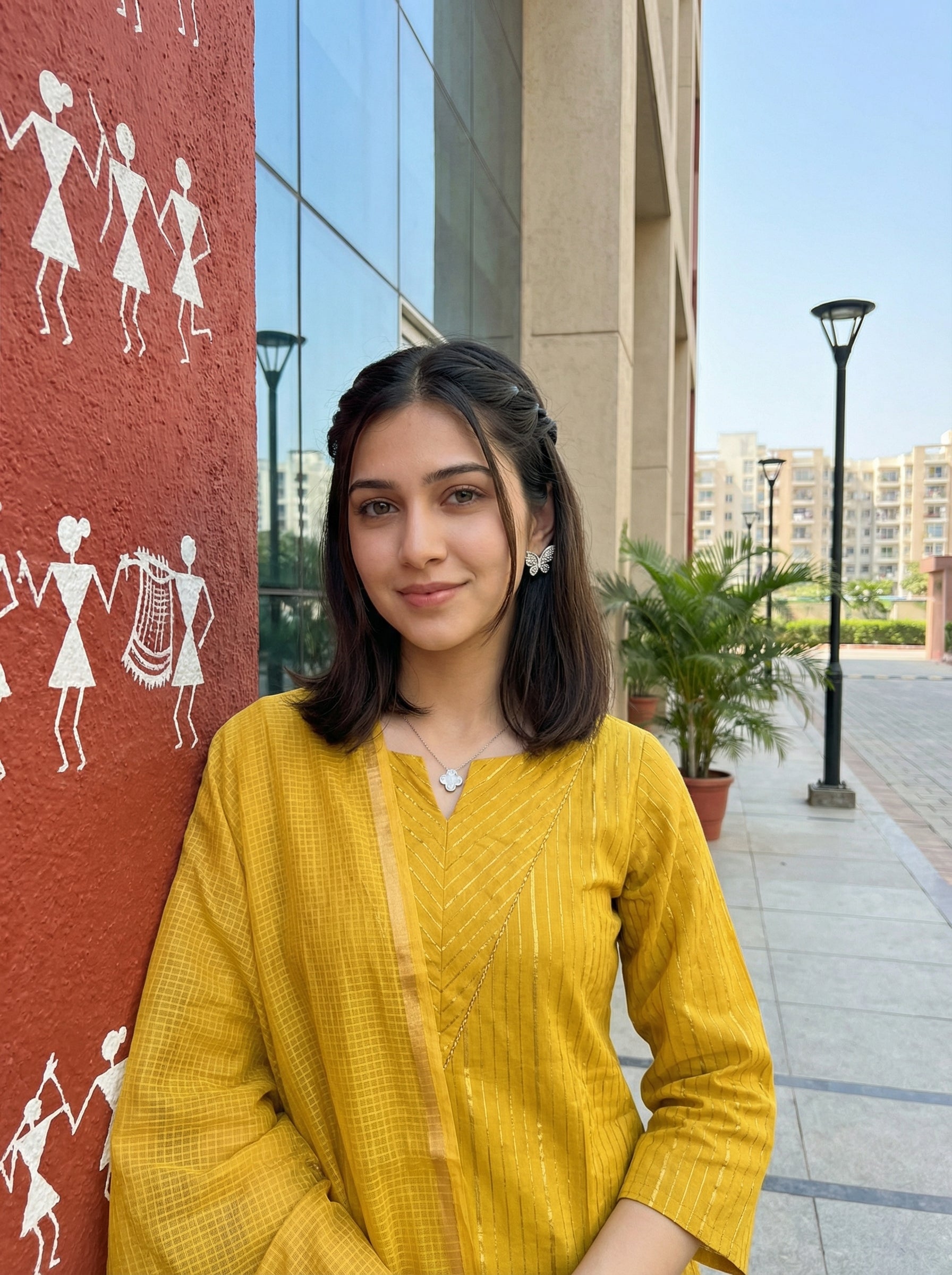DORIA LUREX YELLOW CHIC KPD SET WITH KOTA DUPATTA